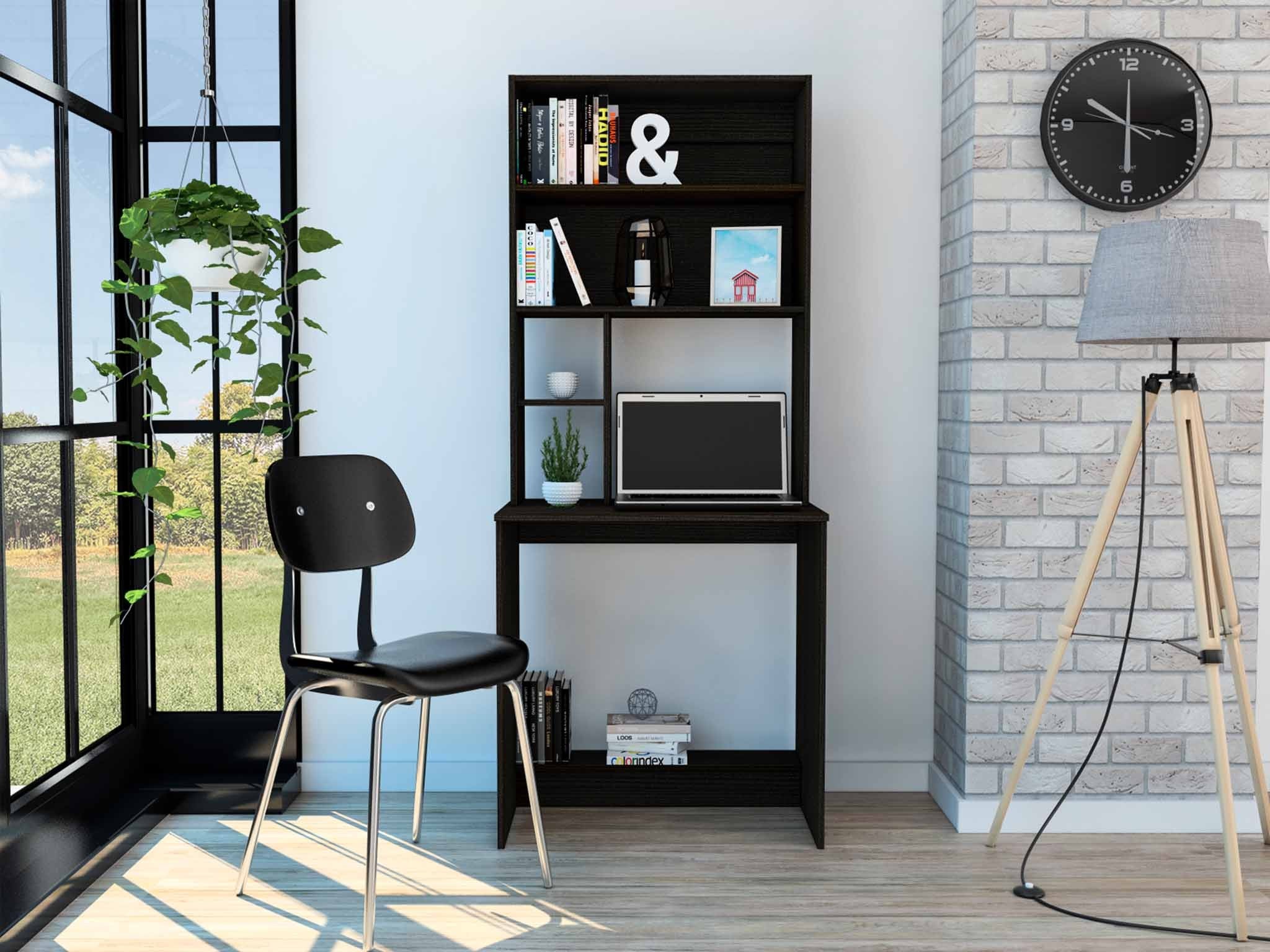 Milo Black Computer Desk with Hutch By Homeroots