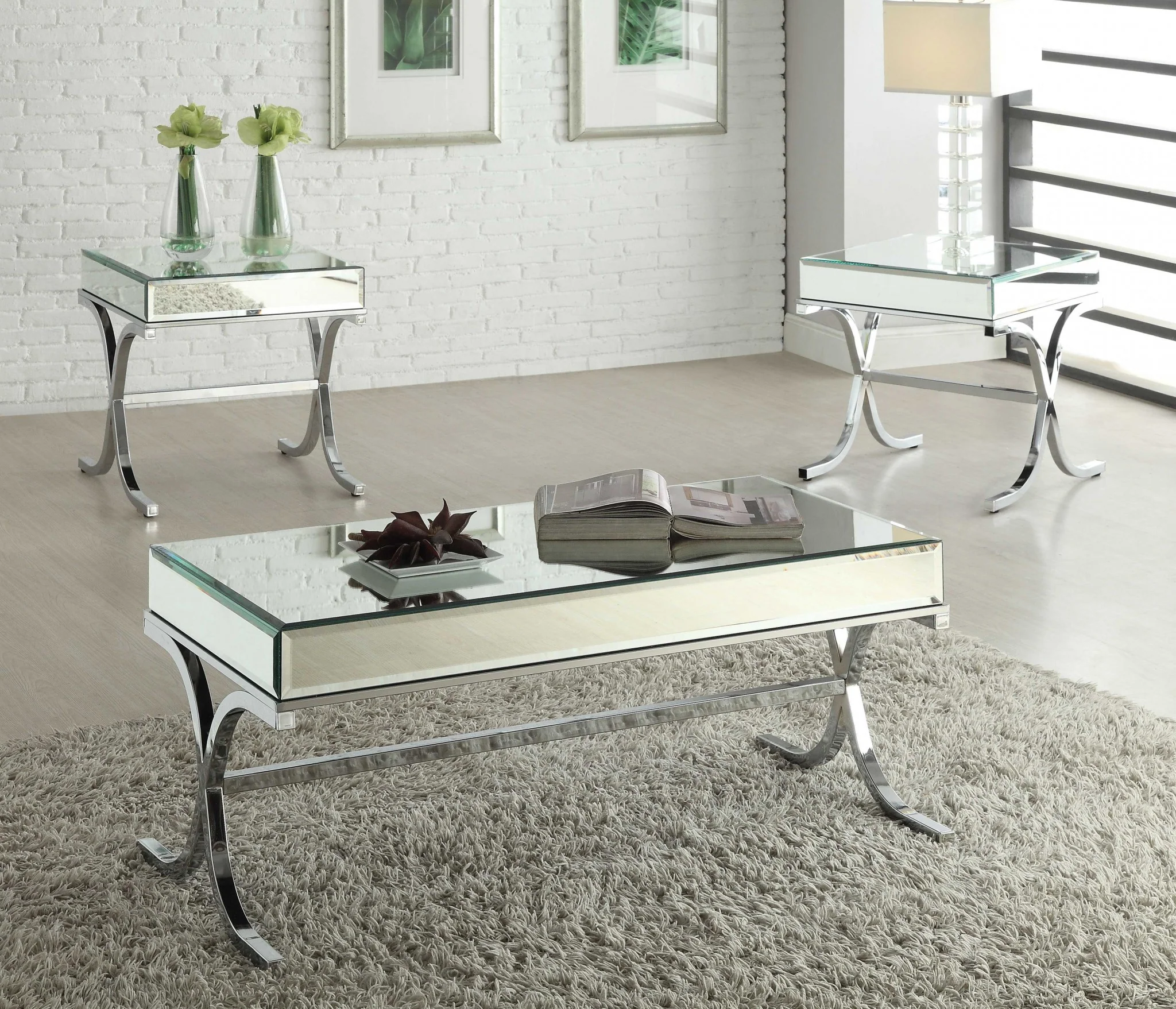 Mirrored Top And Chrome Coffee Table By Homeroots
