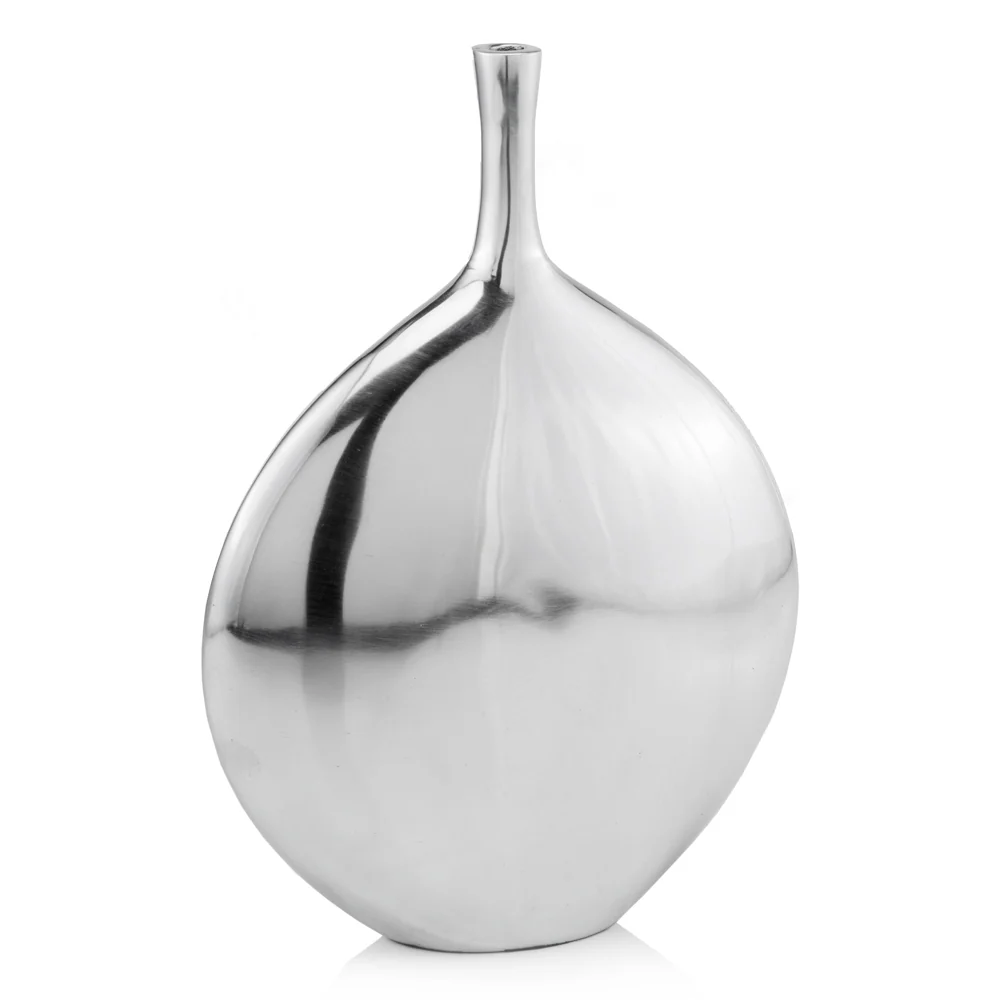 Mod Buffed Silver Long Neck Disc Vase By Homeroots