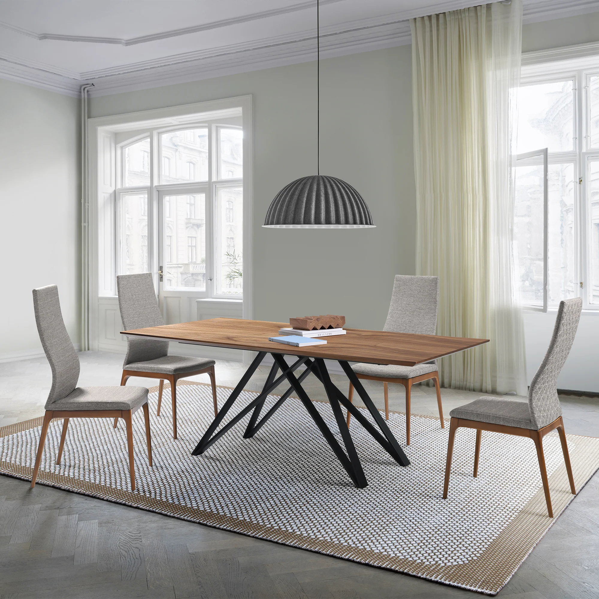 Modena Parker 5 Piece Dining Set with Gray Fabric Chairs By Armen Living