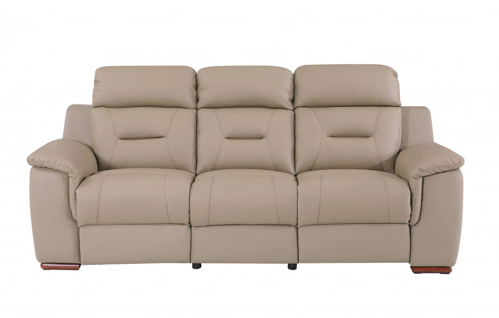 Modern Beige Leather Reclining Sofa By Homeroots