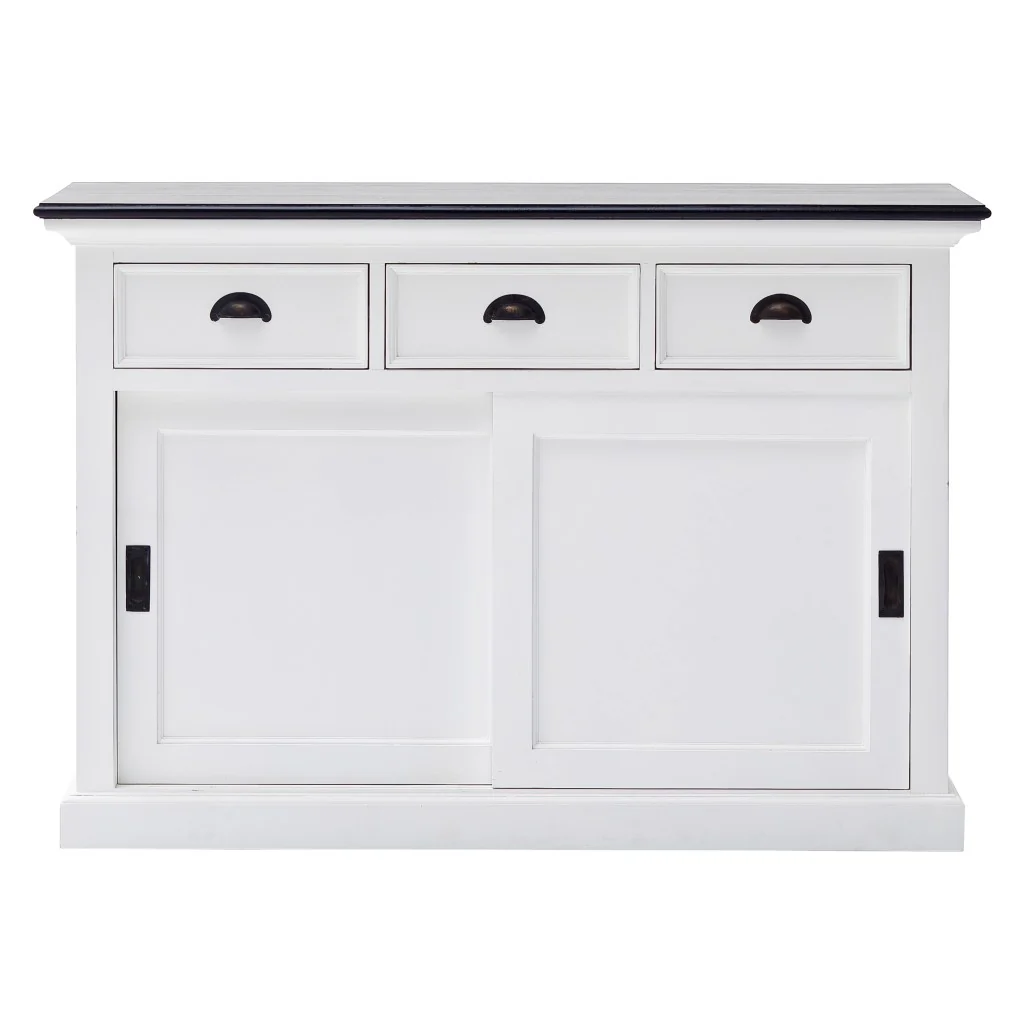Modern Farmhouse Black And White Buffet Server With Sliding Doors By Homeroots