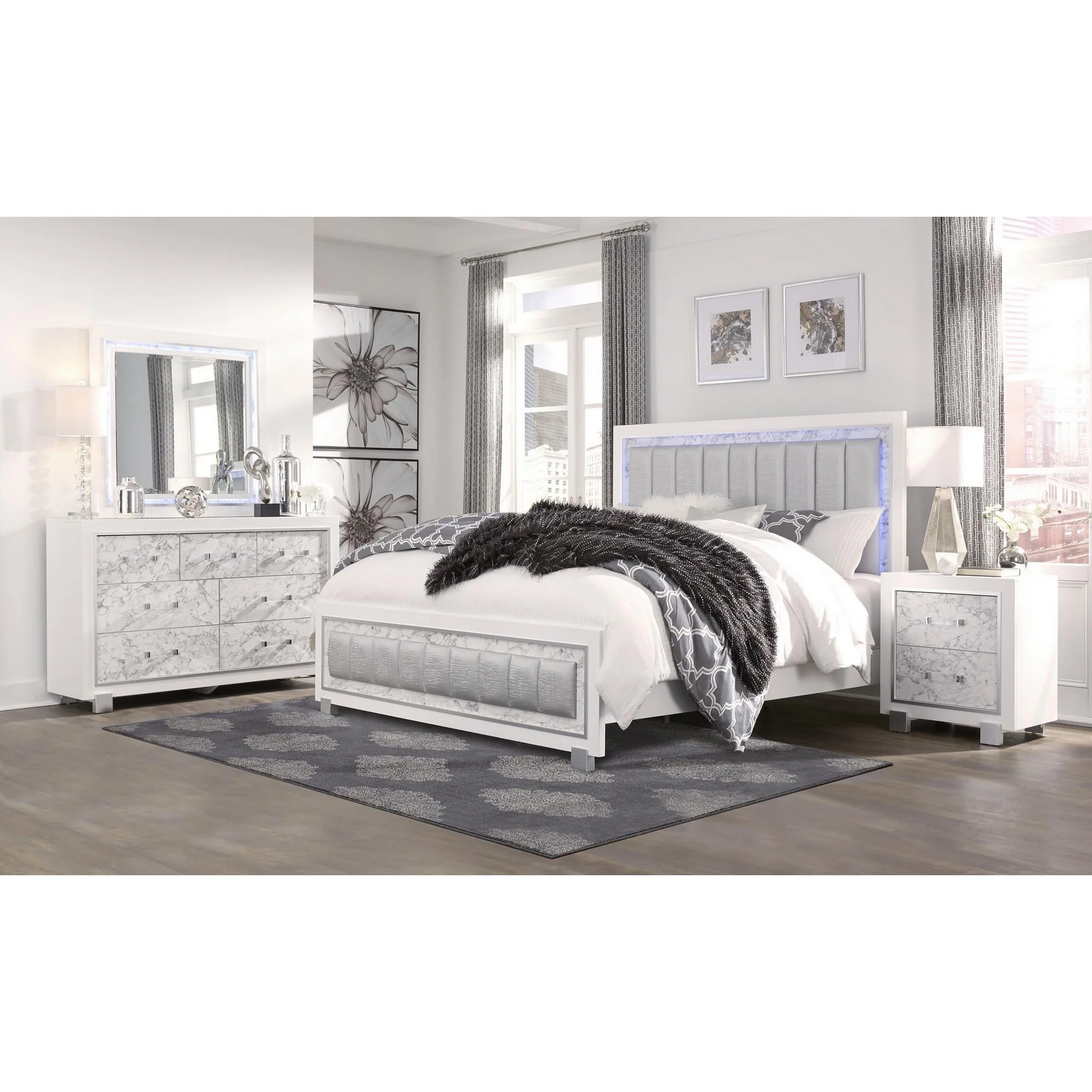 Modern White Nightstand With 2 Faux Marble Detailed Front Drawer. By Homeroots