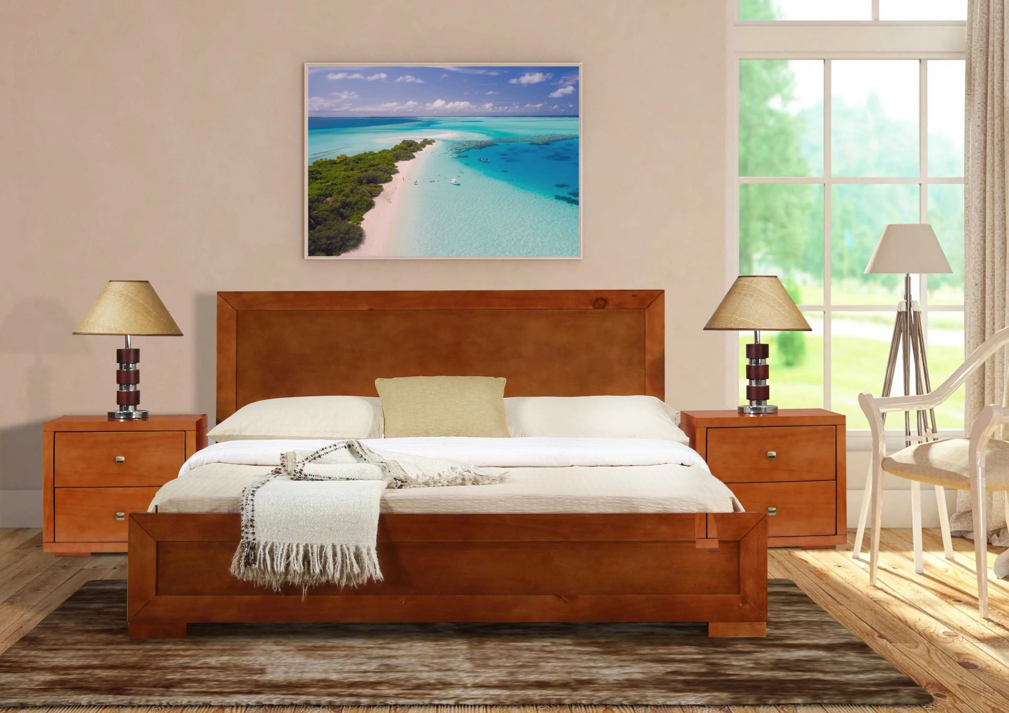 Moma Cherry Wood Platform King Bed With Two Nightstands By Homeroots