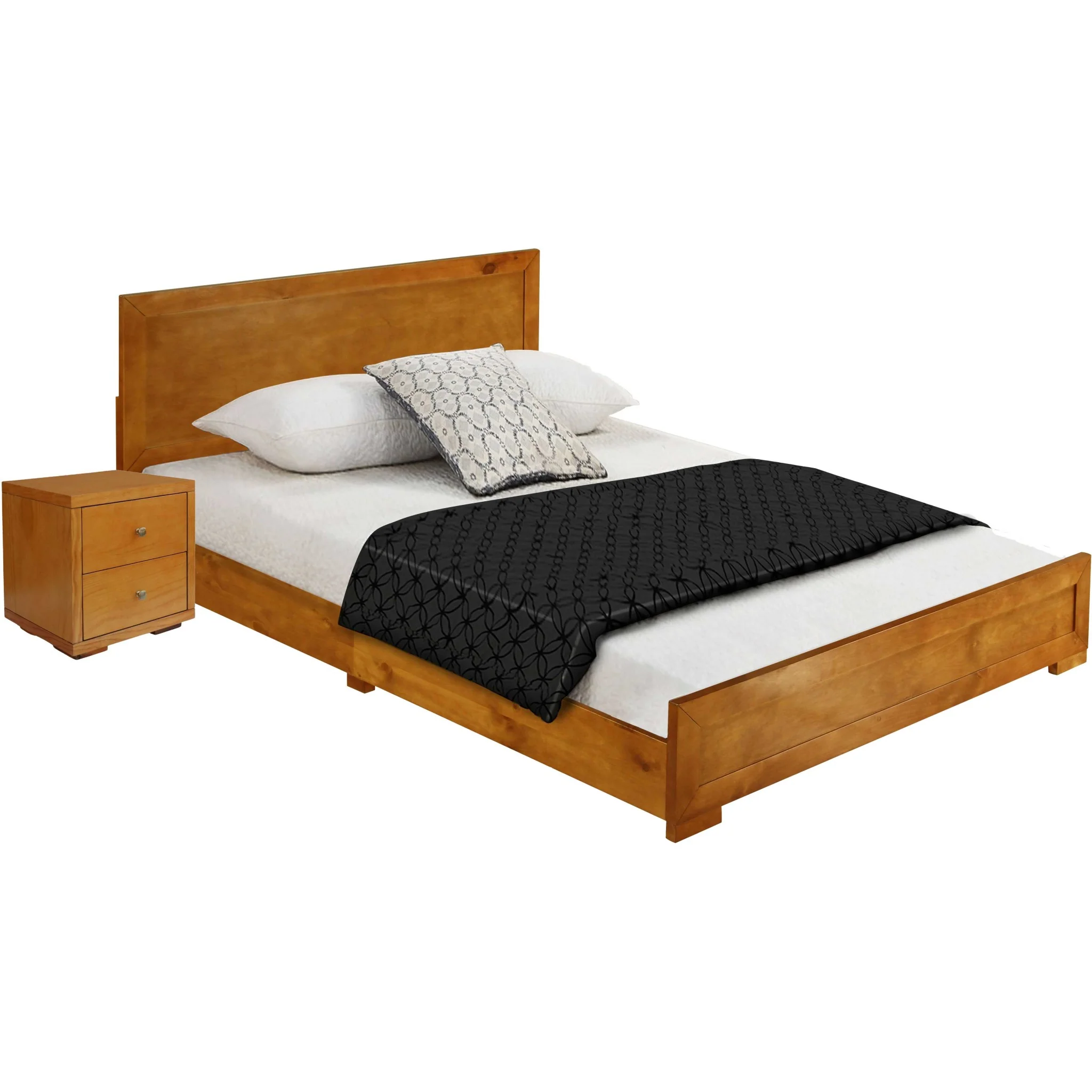 Moma Oak Wood Platform Full Bed With Nightstand By Homeroots - Image 3