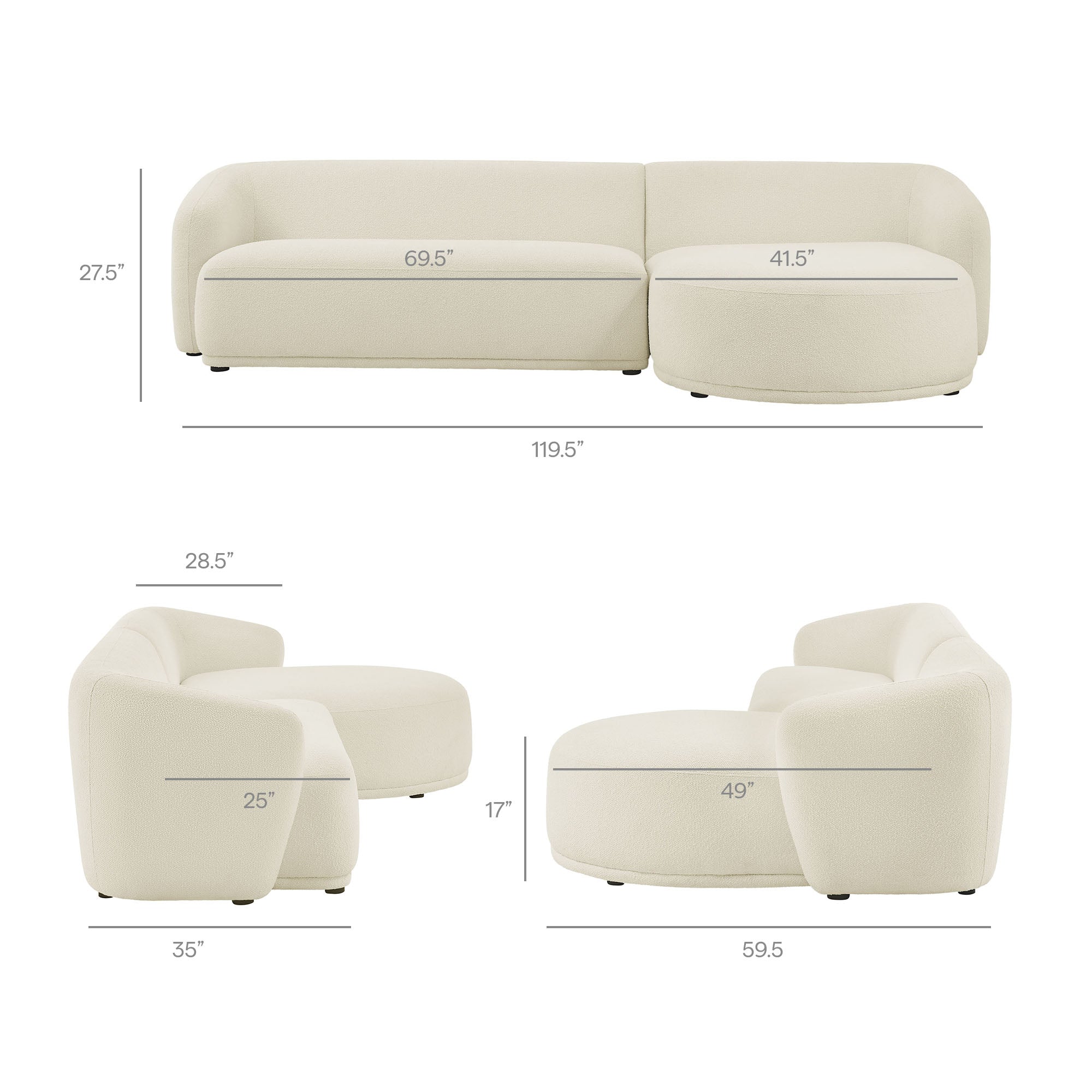 Monica 2 Piece Right Facing Boucle Fabric Modular Sofa with Chaise by Modway - Image 8