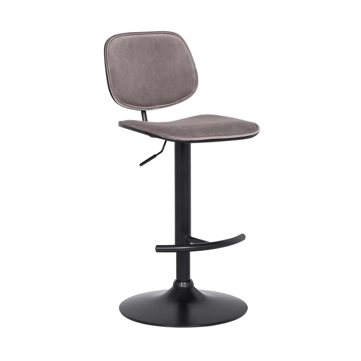 Nancy Adjustable Gray Velvet Swivel Barstool in Black Powder Coated Finish By Armen Living
