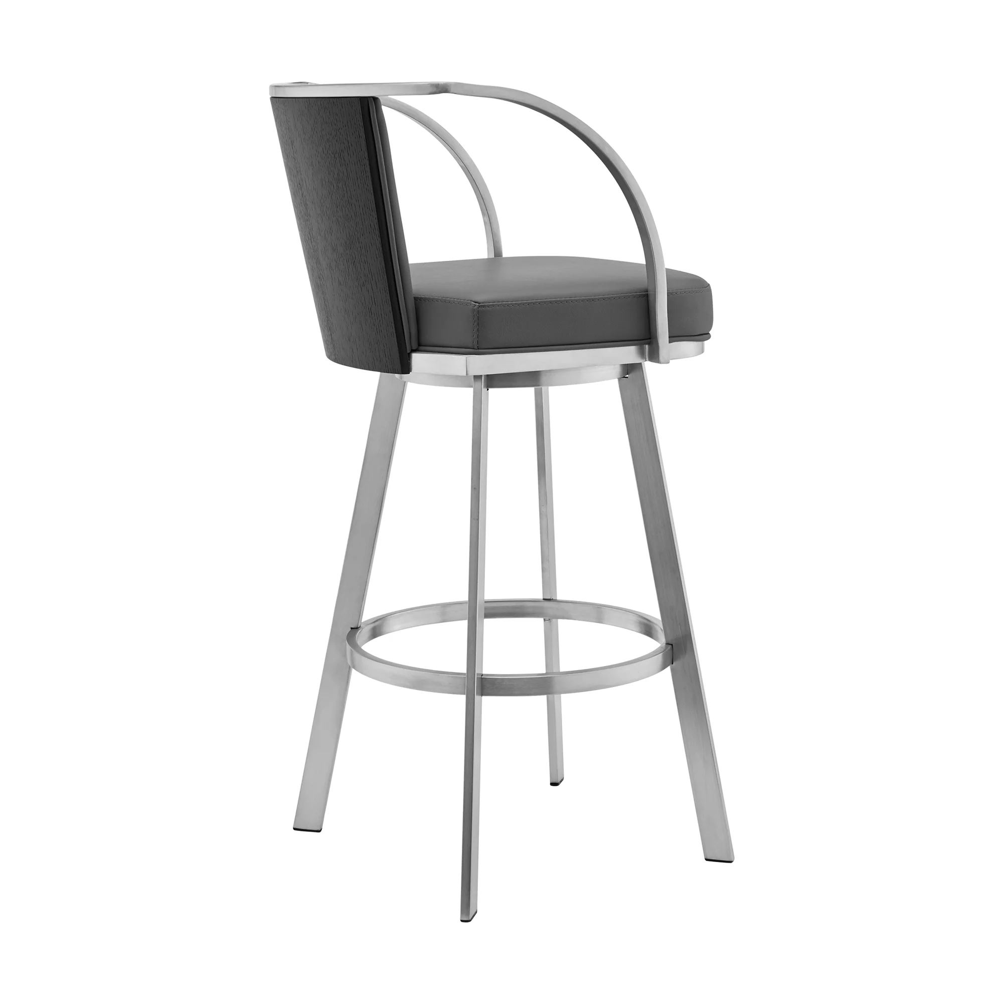 Naomi and Livingston 4-Piece Counter Height Dining Set in Brushed Stainless Steel and Grey Faux Leather By Armen Living - Image 4