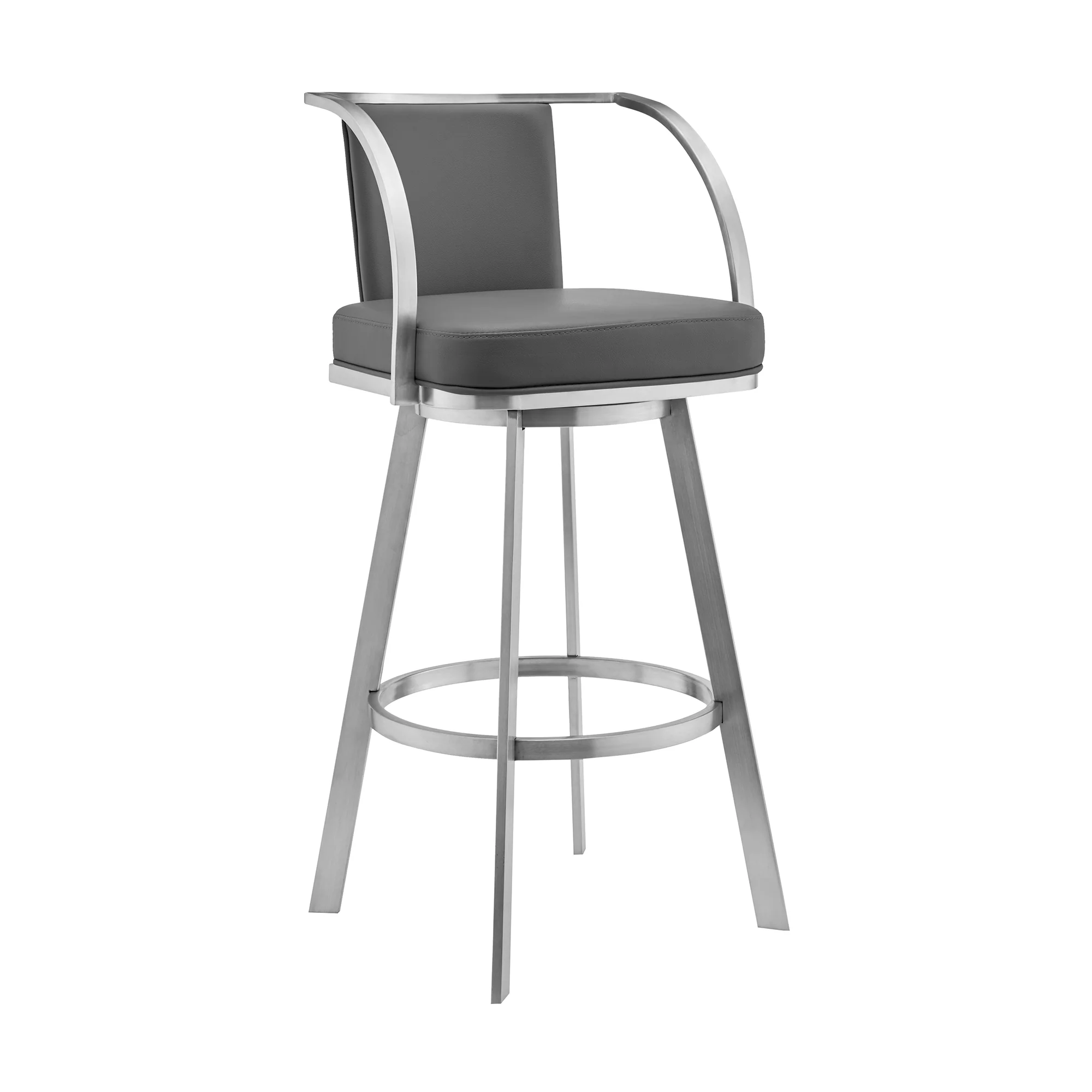 Naomi and Livingston 5-Piece Counter Height Dining Set in Brushed Stainless Steel and Grey Faux Leather By Armen Living - Image 3