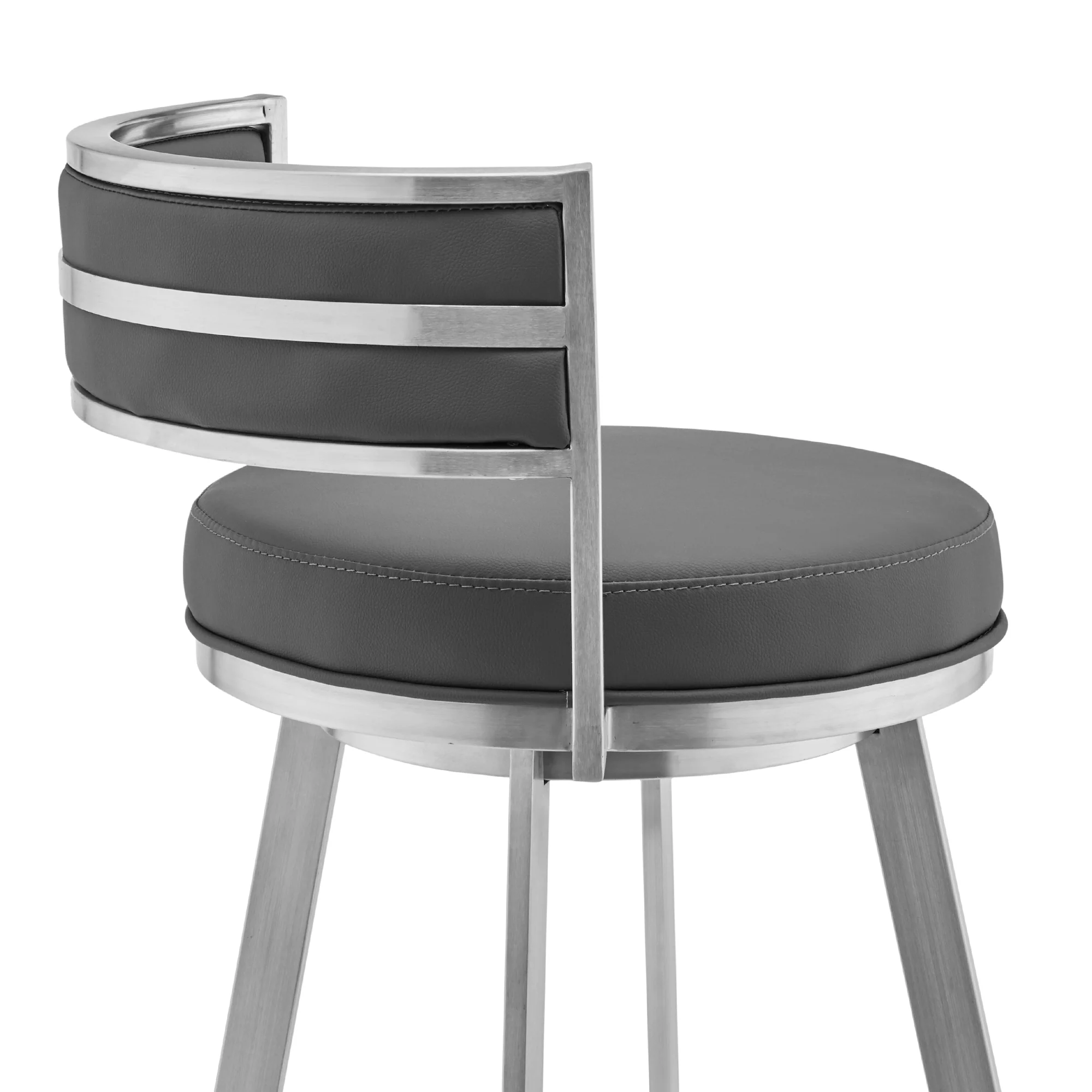 Naomi and Roman 4-Piece Counter Height Dining Set in Brushed Stainless Steel and Gray Faux Leather By Armen Living - Image 7