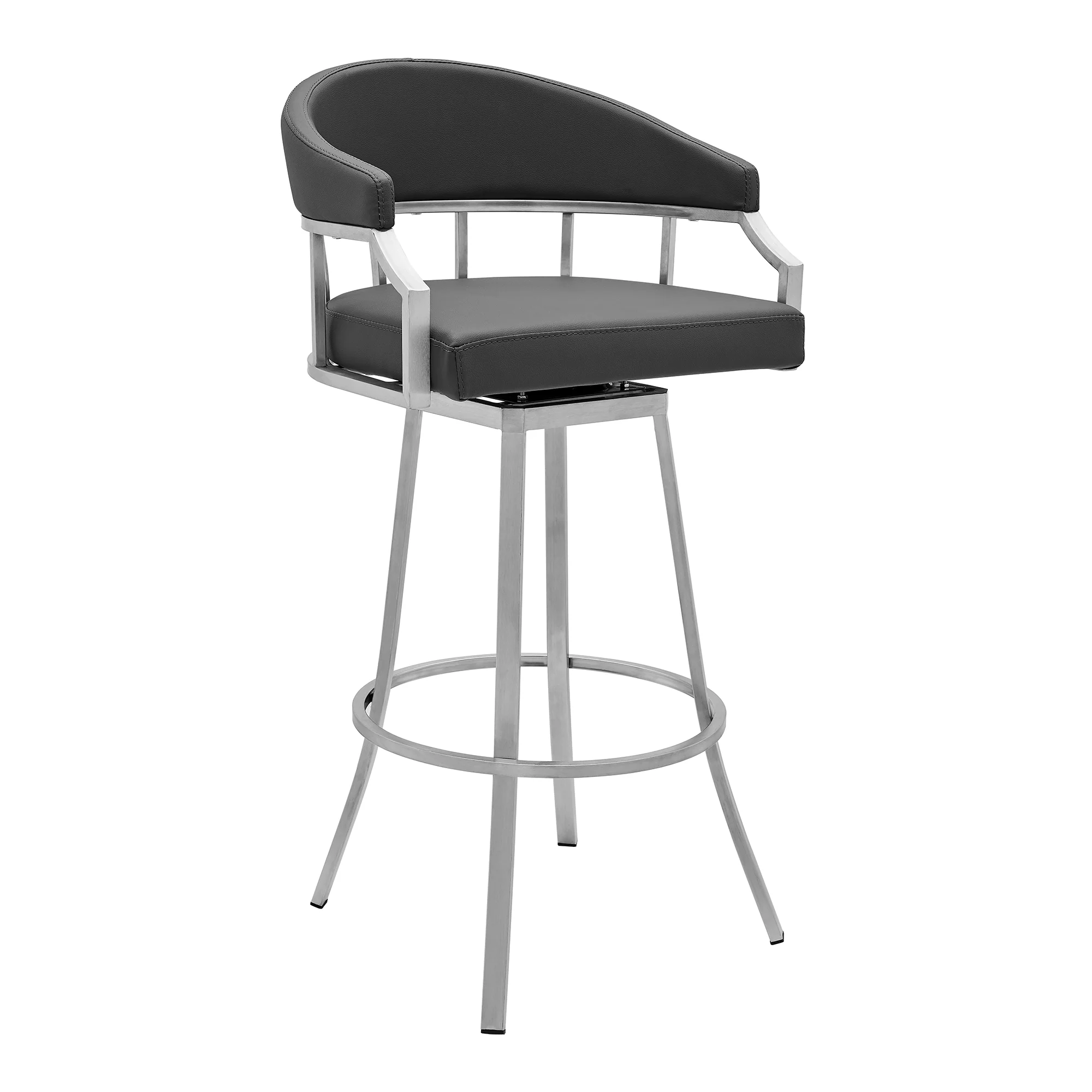 Naomi and Valerie 4-Piece Counter Height Dining Set in Brushed Stainless Steel and Gray Faux Leather By Armen Living - Image 3