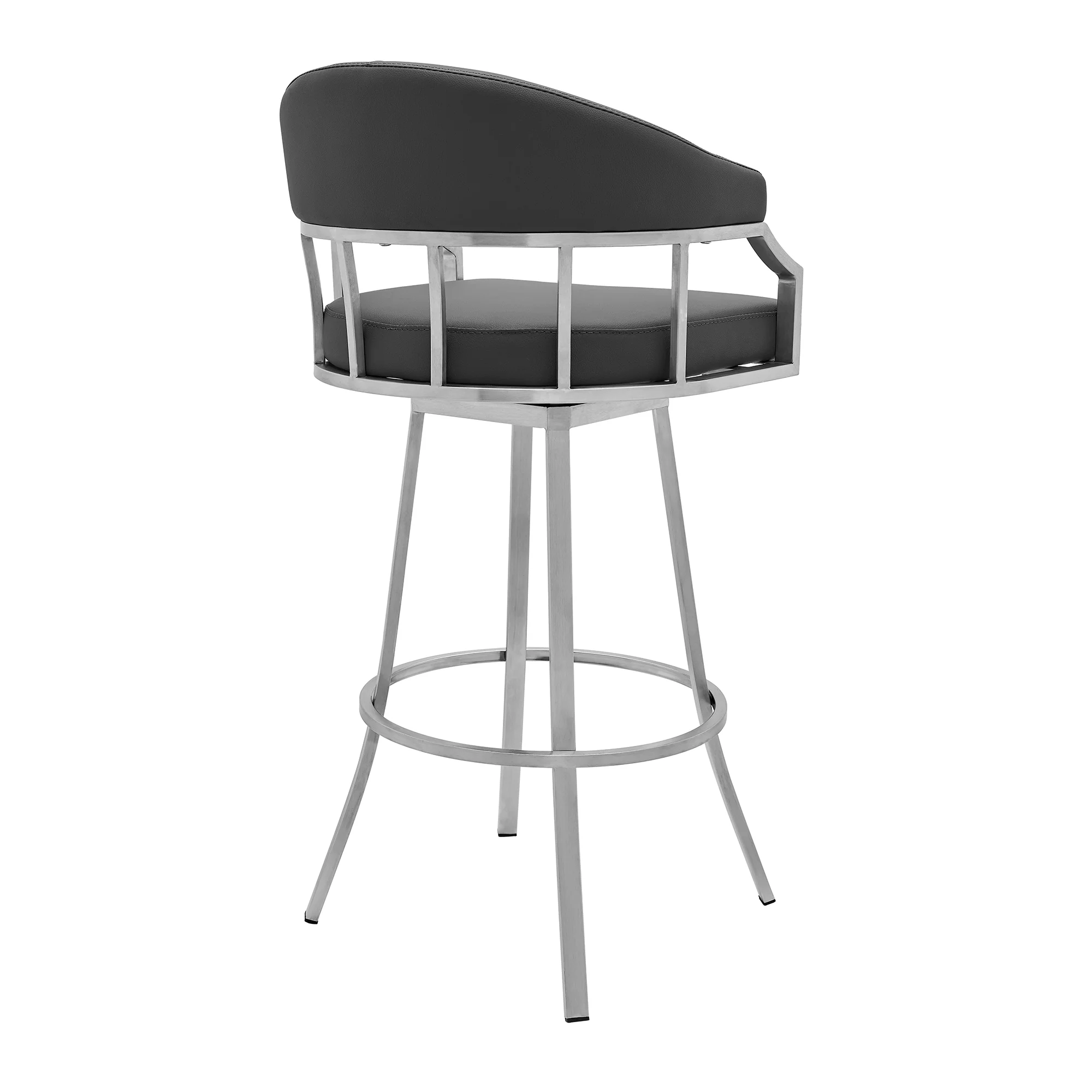 Naomi and Valerie 4-Piece Counter Height Dining Set in Brushed Stainless Steel and Gray Faux Leather By Armen Living - Image 4