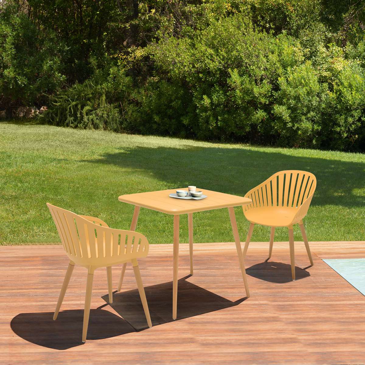 Nassau 5 piece Outdoor Dining Set in Natural Wood Finish Table By Armen Living