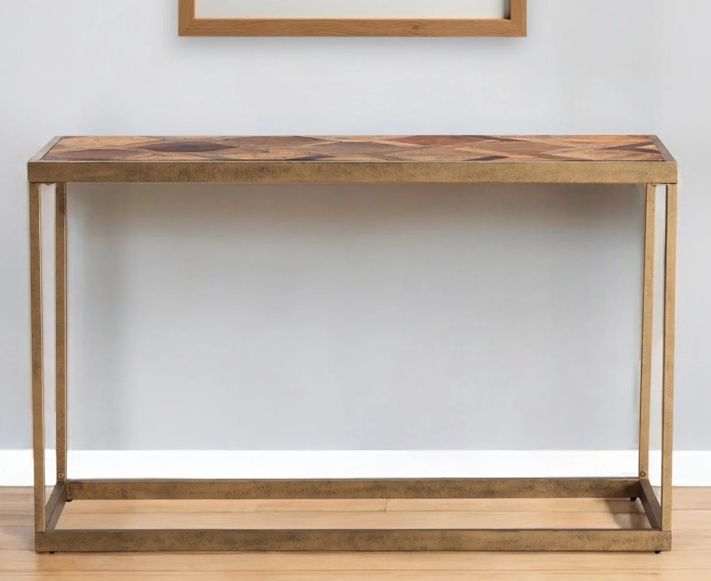 Natural and Brass Reclaimed Wood Frame Console Table By Homeroots