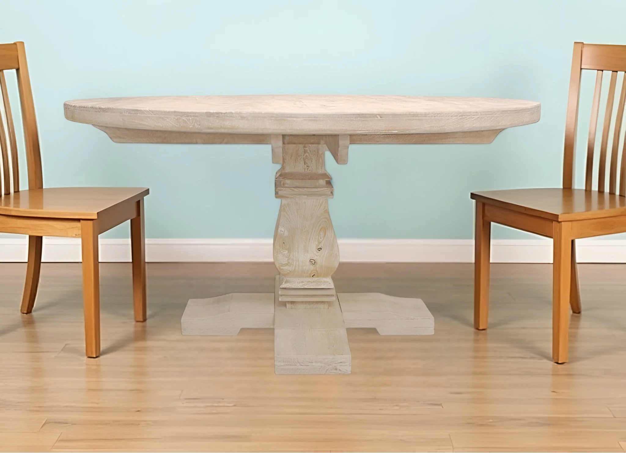 Natural Rounded Solid Wood Pedestal Base Dining Table By Homeroots