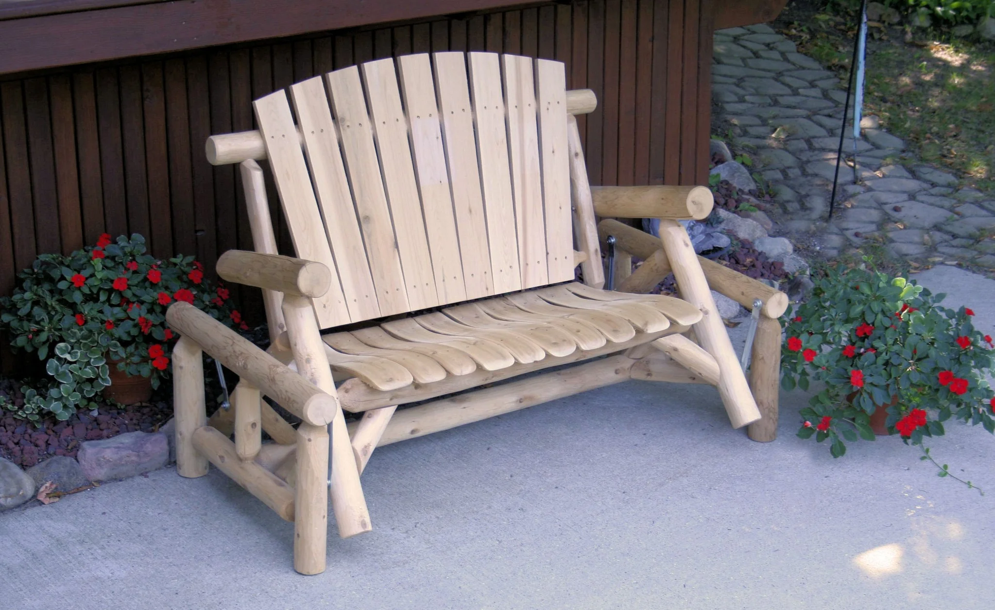 Natural Wood Loveseat Glider By Homeroots