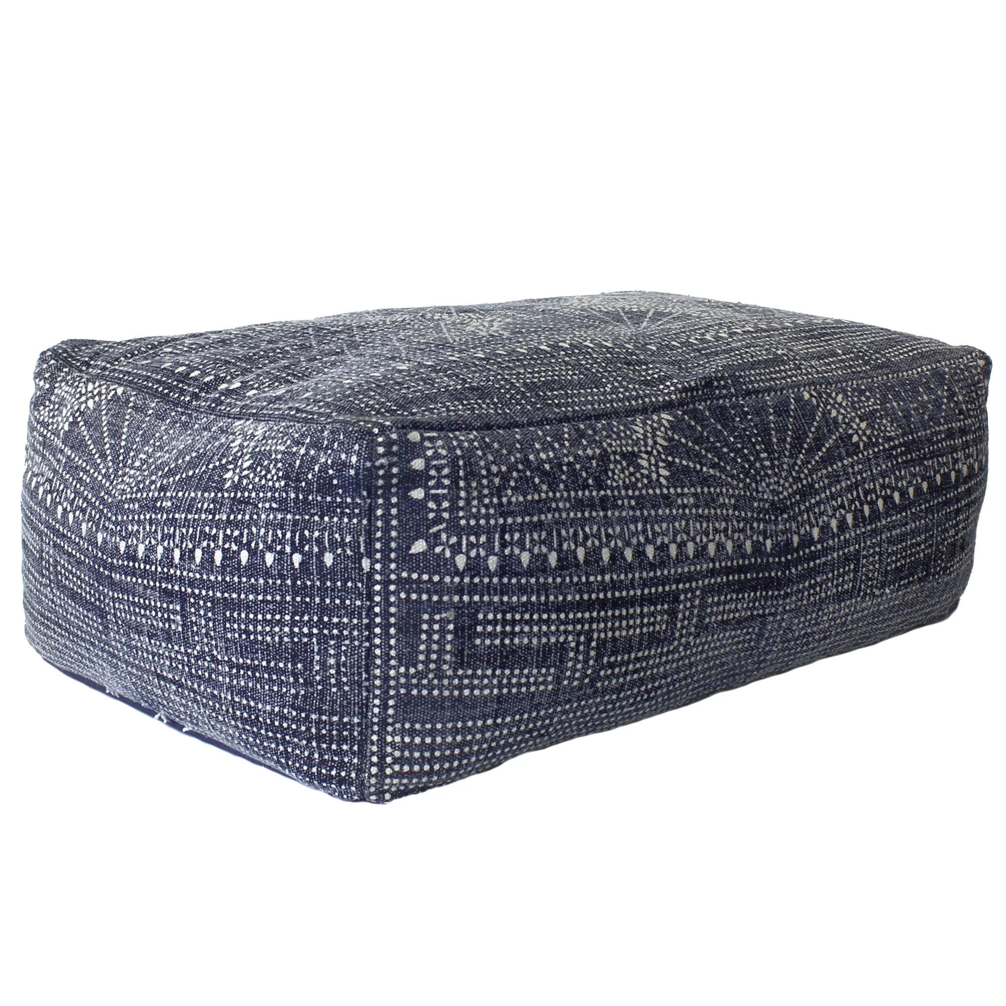 Navy Blue Patterned Rectangle Pouf By Homeroots