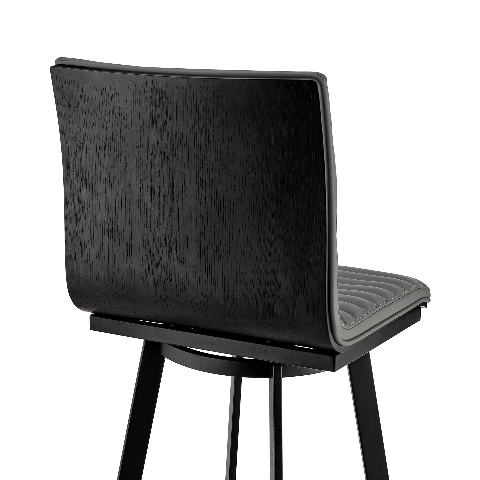 Nikole 30" Bar Height Swivel Bar Stool in Matt Black Finish with Gray Faux Leather By Armen Living - Image 9