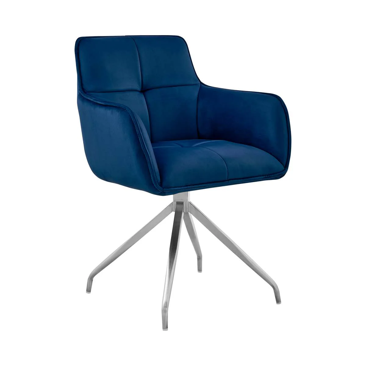 Noah Dining Room Accent Chair in Blue Velvet and Brushed Stainless Steel Finish By Armen Living