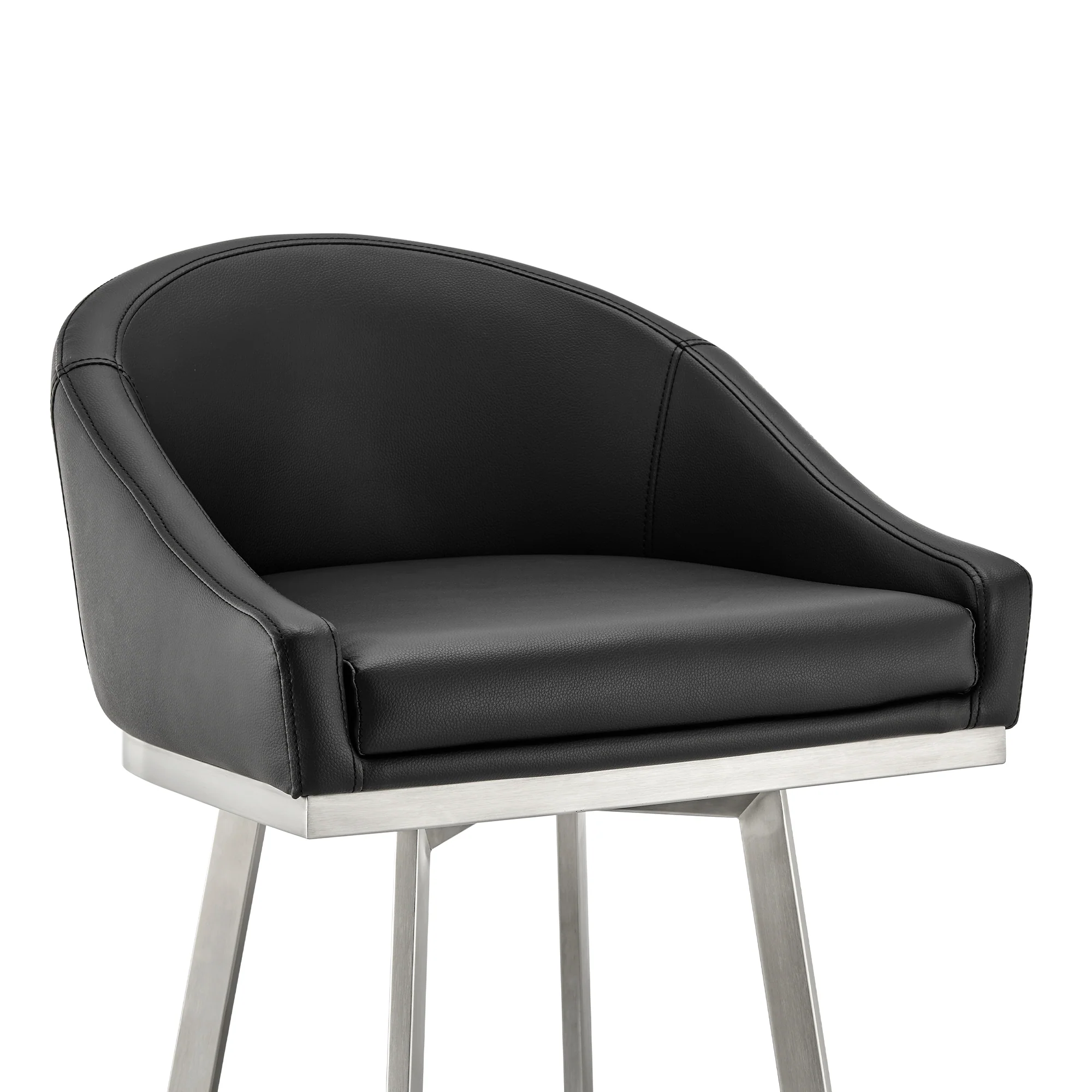 Noran Swivel Bar Stool in Brushed Stainless Steel with White Faux Leather By Armen Living - Image 17