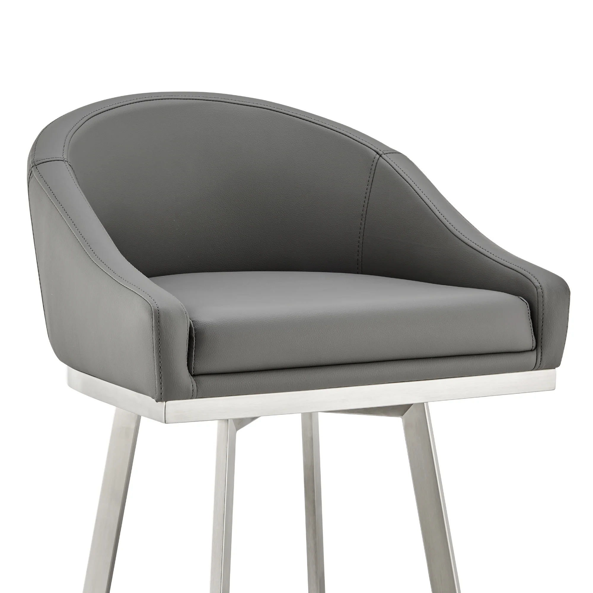 Noran Swivel Bar Stool in Brushed Stainless Steel with White Faux Leather By Armen Living - Image 27