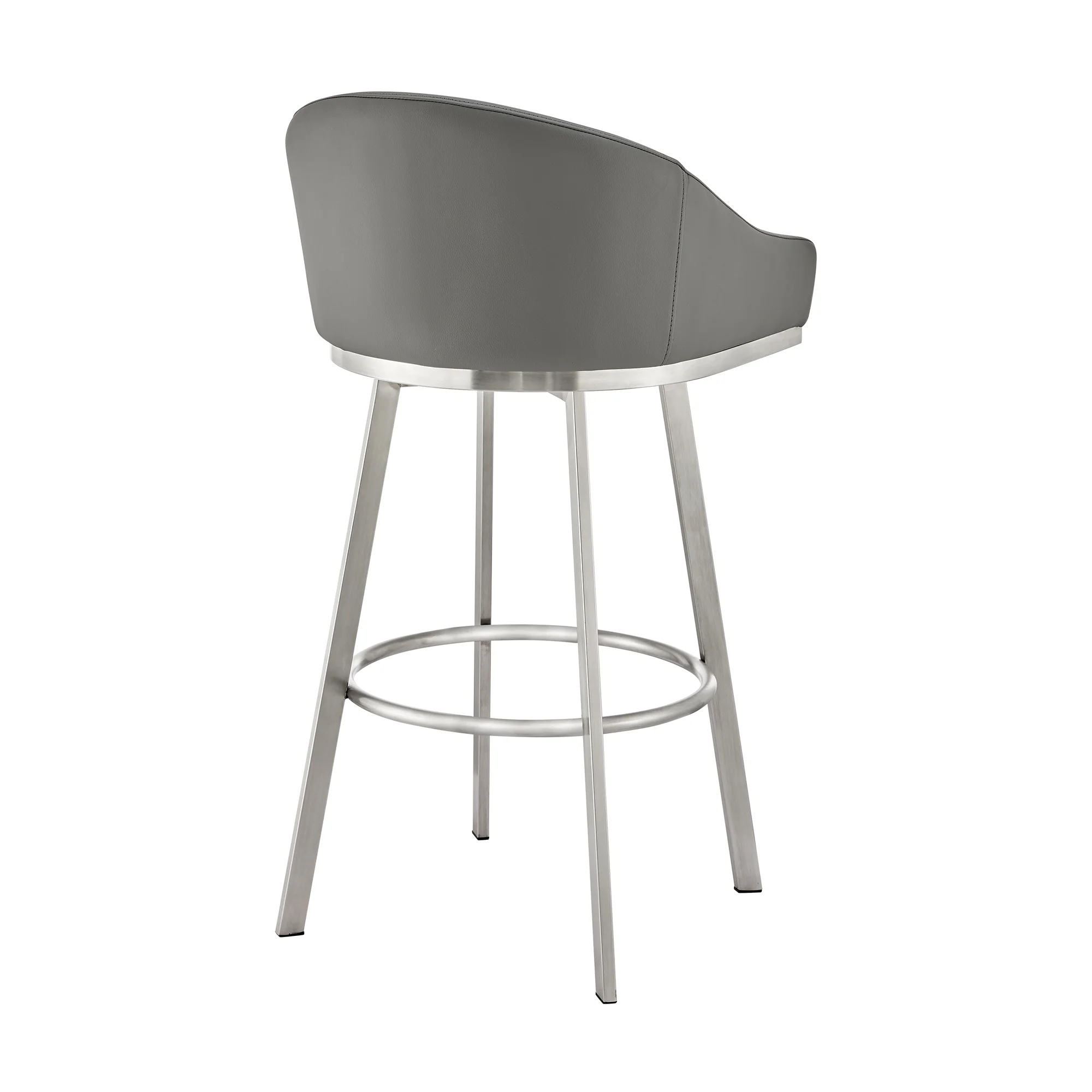 Noran Swivel Counter Stool in Brushed Stainless Steel with White Faux Leather By Armen Living - Image 25