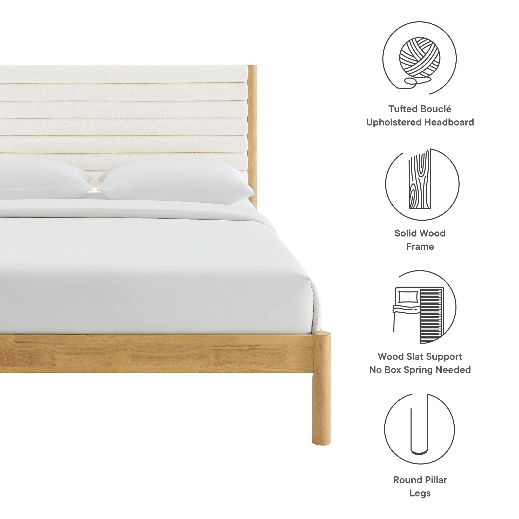 Olea Channel Tufted Boucle Solid Wood Full Platform Bed by Modway - Image 8