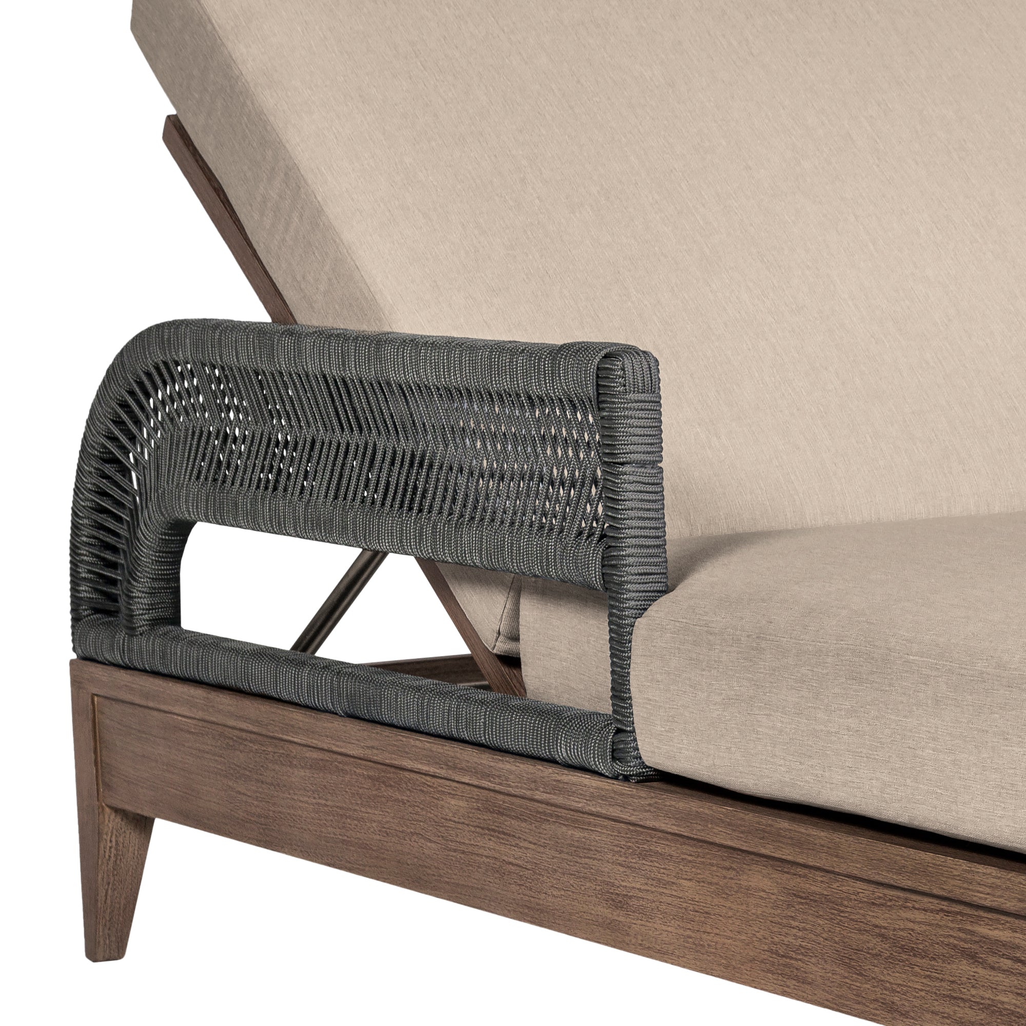 Orbit Outdoor Patio Chaise Lounge Chair in Weathered Eucalyptus Wood with Gray Rope and Taupe Olefin Cushions By Armen Living - Image 10