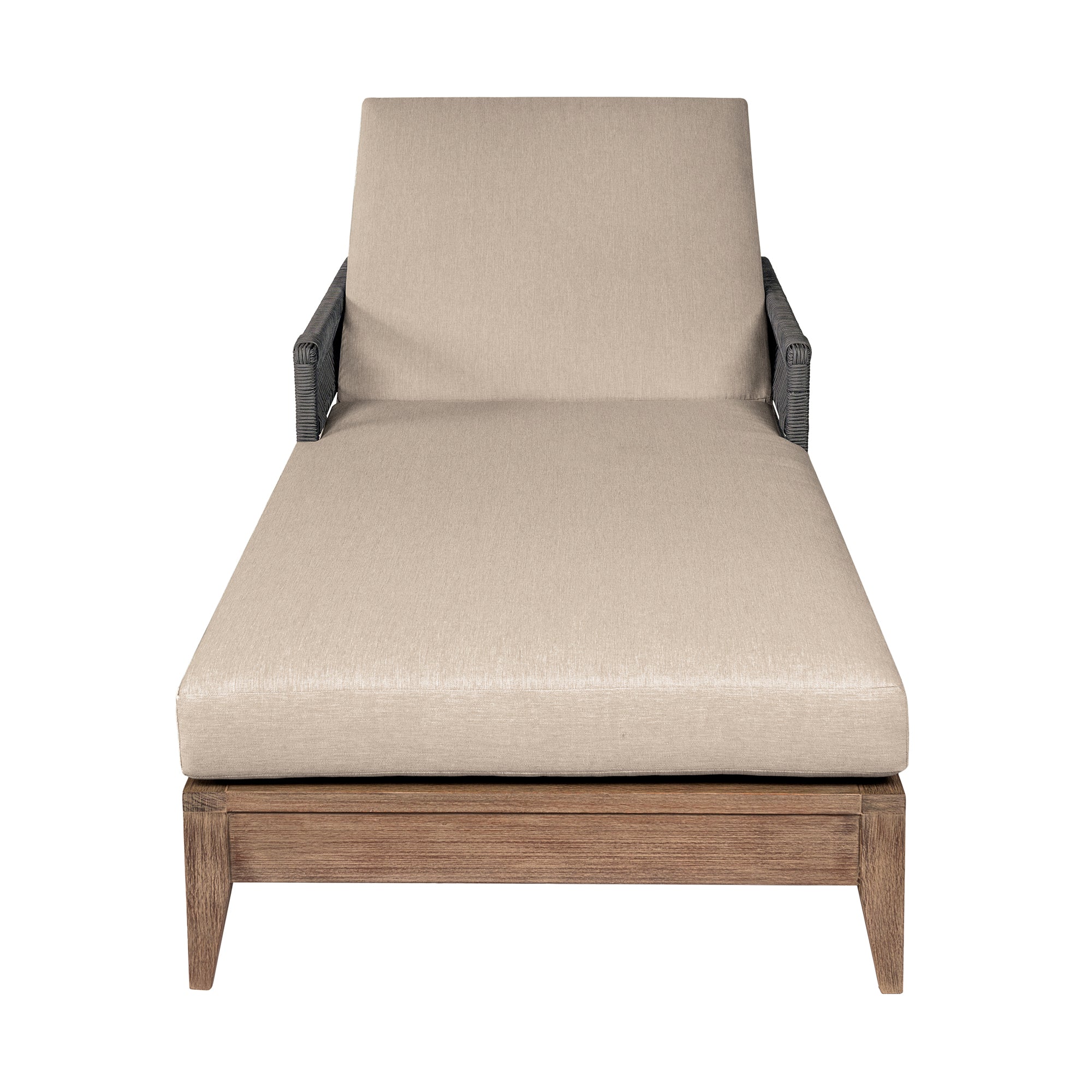 Orbit Outdoor Patio Chaise Lounge Chair in Weathered Eucalyptus Wood with Gray Rope and Taupe Olefin Cushions By Armen Living - Image 3