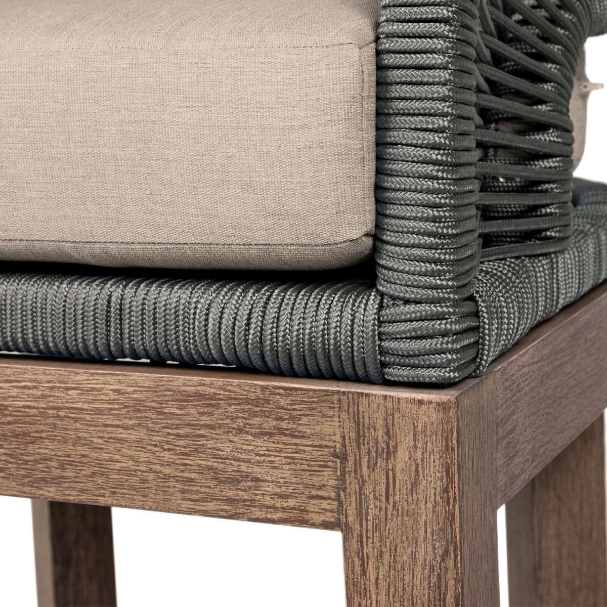 Orbit Outdoor Patio Dining Chair in Weathered Eucalyptus Wood with Gray Rope and Taupe Olefin Cushions By Armen Living - Image 9