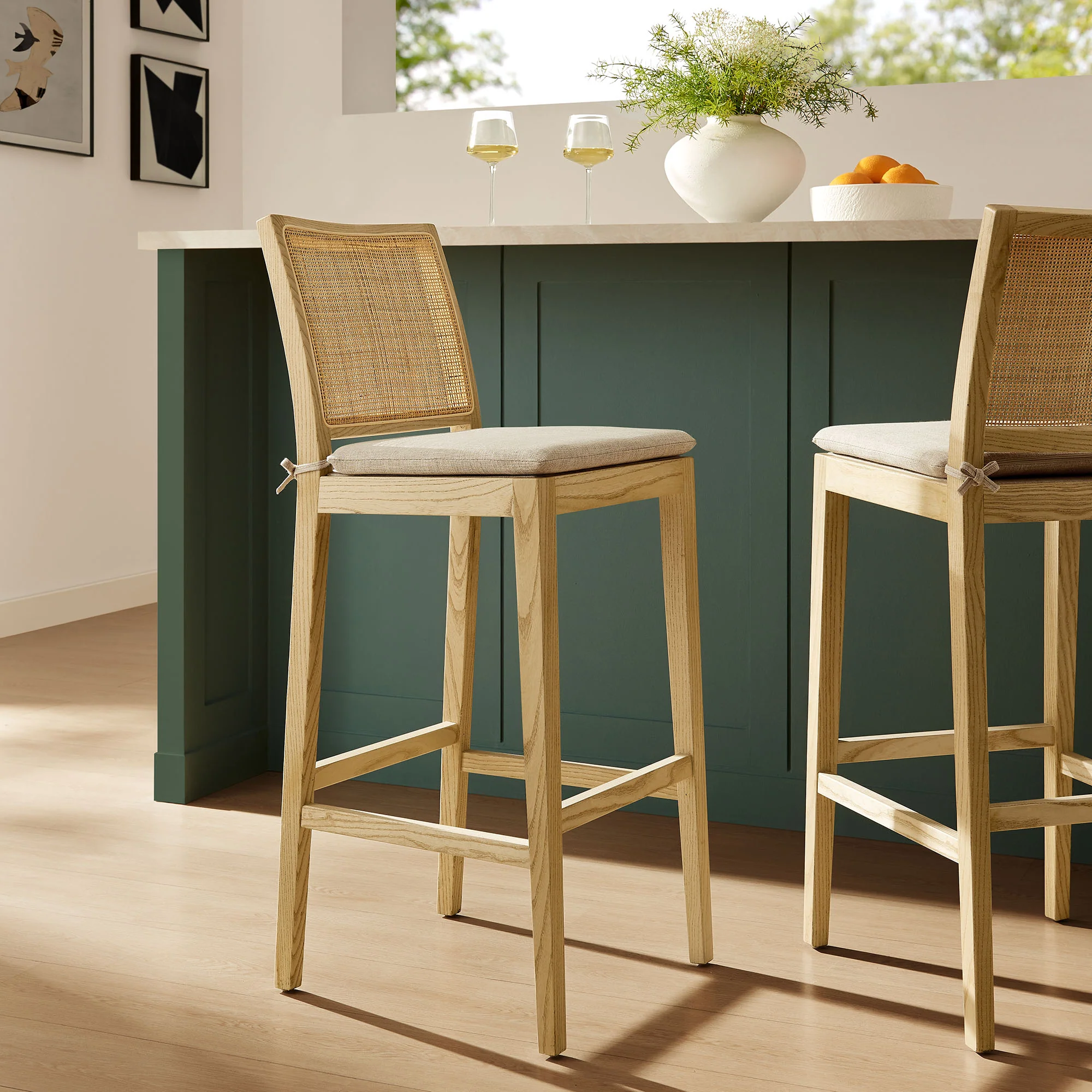 Ovard Wood and Rattan Bar Stool by Modway