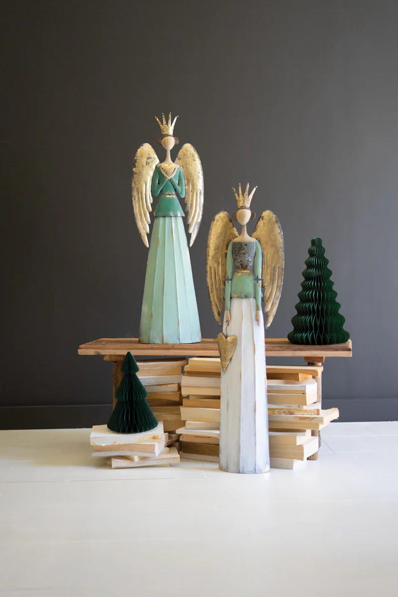 Painted Metal Christmas Angels Set Of 2 By Kalalou