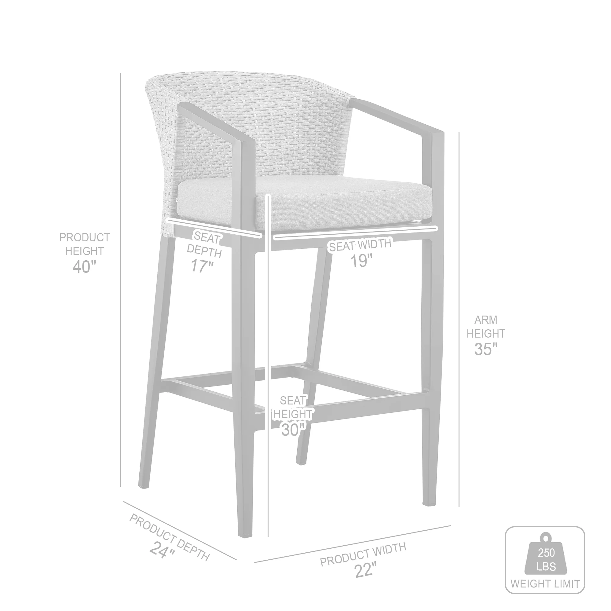 Palma Outdoor Patio 5-Piece Bar Table Set in Aluminum with Gray Cushions By Armen Living - Image 10