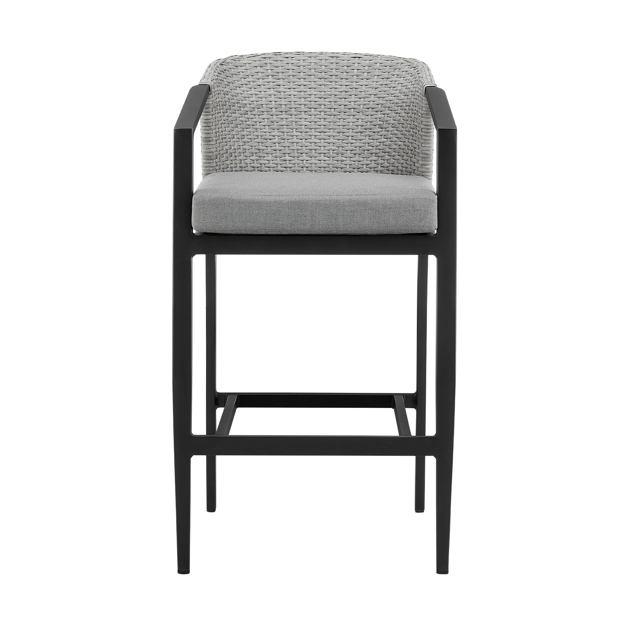 Palma Outdoor Patio Counter Height Bar Stool in Aluminum and Wicker with Gray Cushions By Armen Living - Image 4