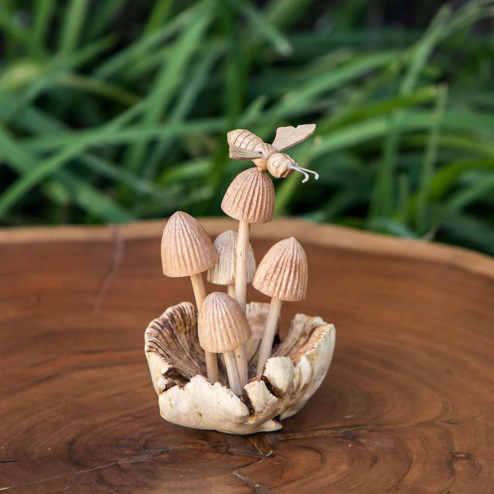 Parasite Bee on Mushrooms Set of 4 By Garden Age Supply - Image 2
