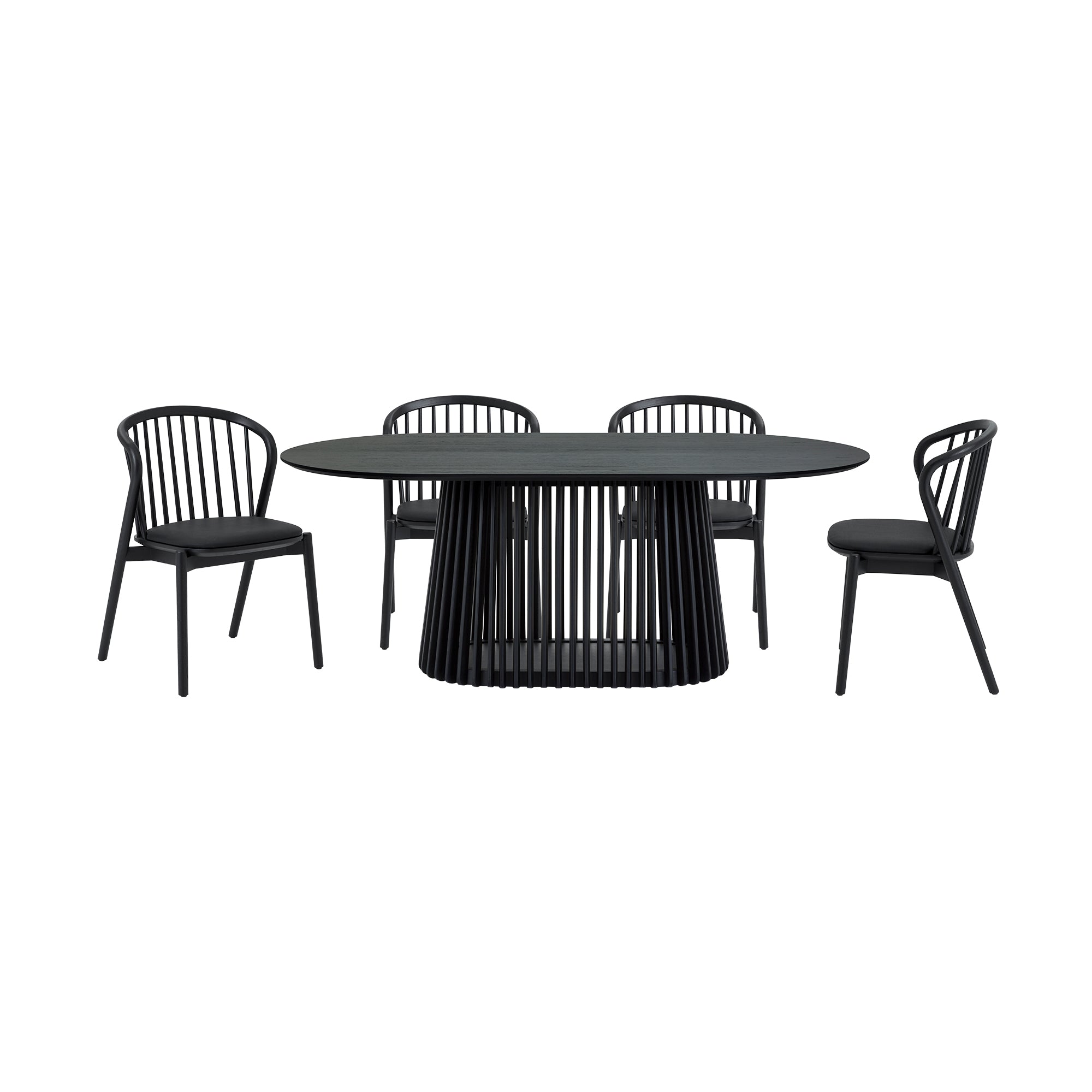 Pasadena Echo 5 Piece Oval Dining Set in Black Oak Finish with Black Faux Leather By Armen Living - Image 2