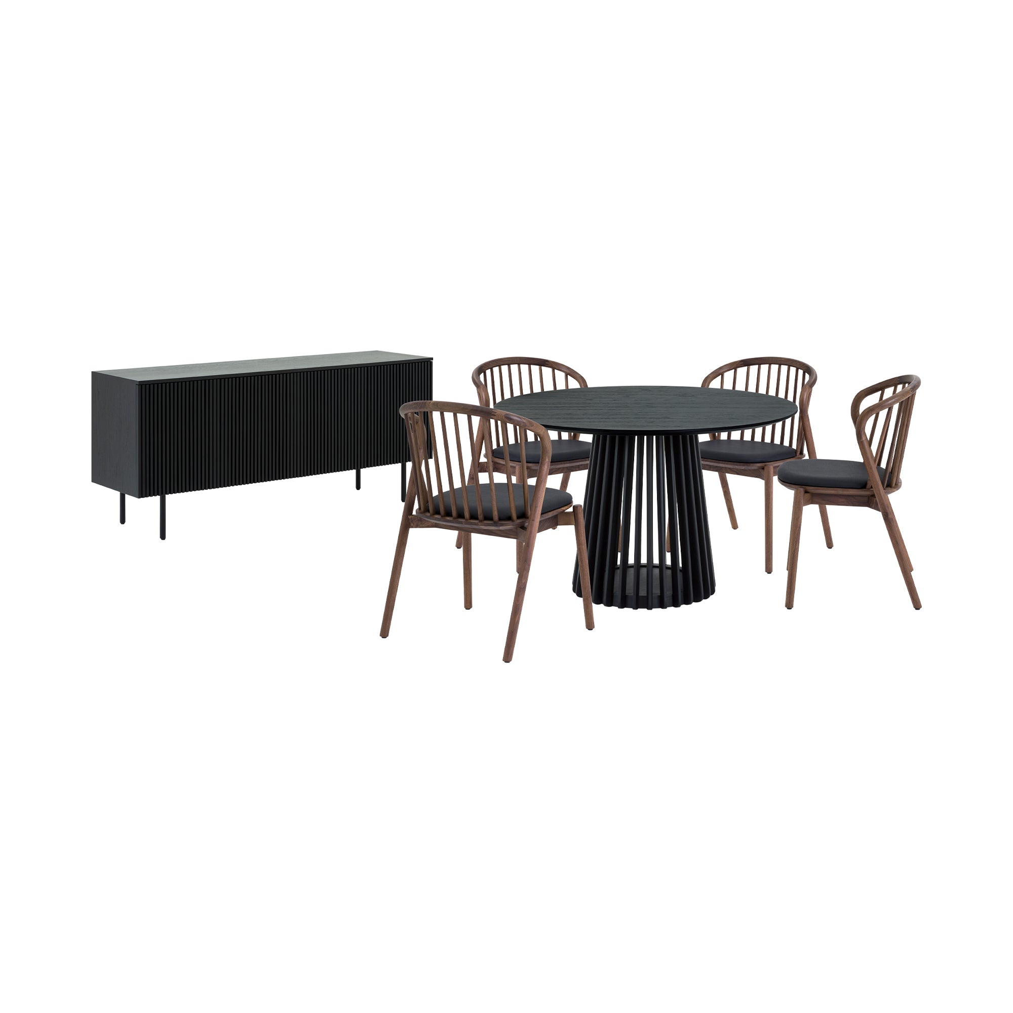 Pasadena Echo 6 Piece Round Dining Set with Buffet in Black Oak Finish and Walnut Finish Chairs By Armen Living - Image 2