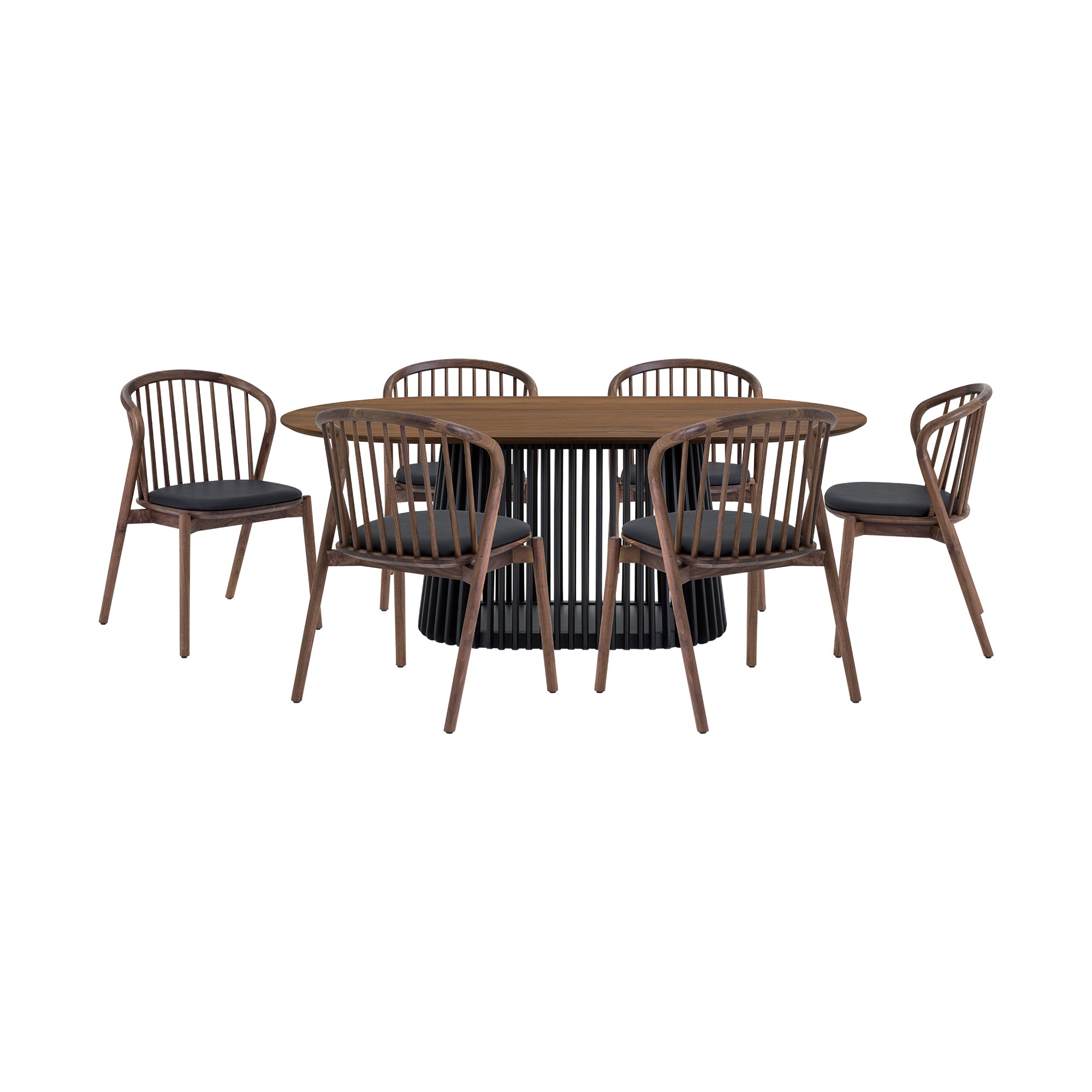 Pasadena Echo 7 Piece Oval Dining Set with Walnut and Black Finish Table and Walnut Finish Chairs By Armen Living - Image 2