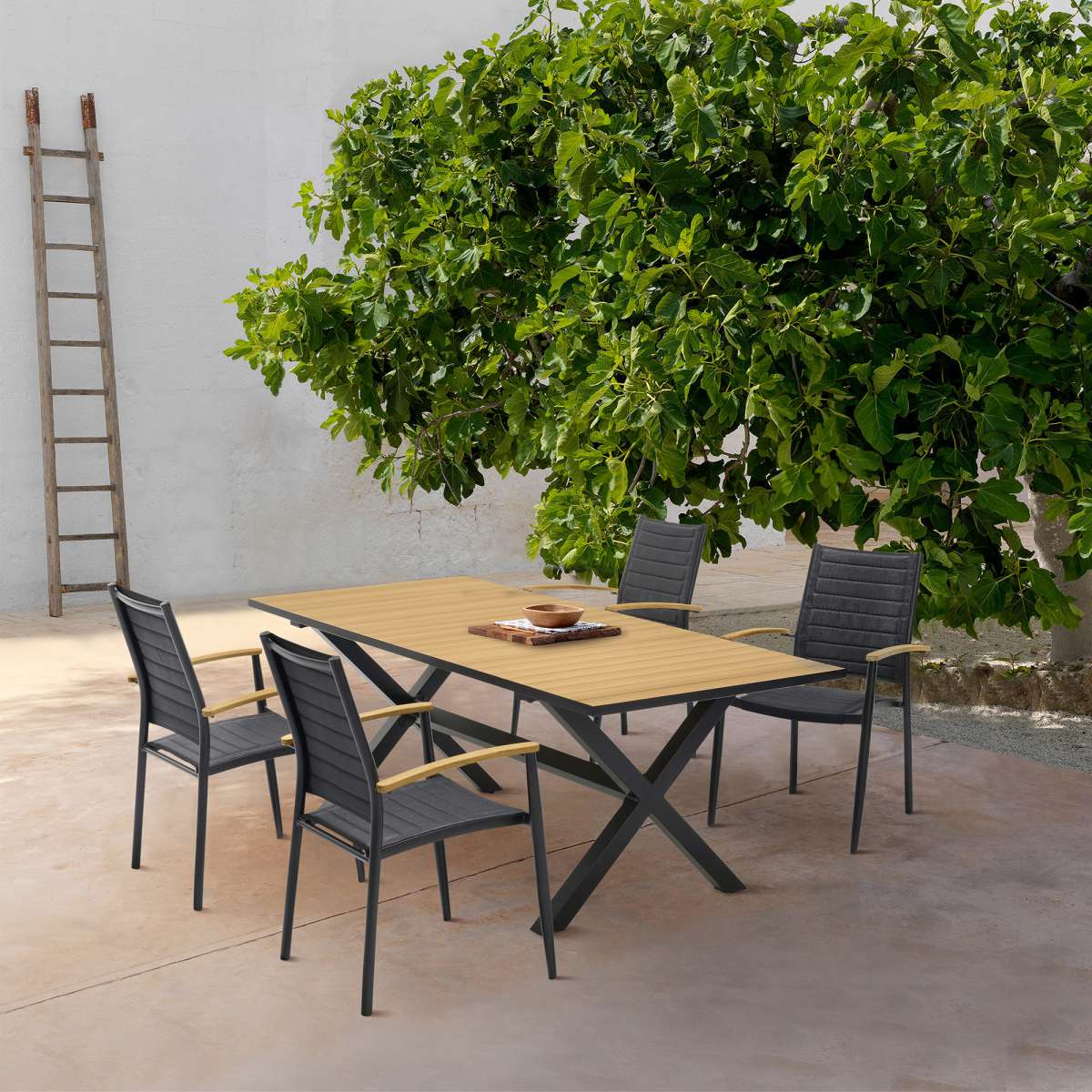Paseo & Portals Outdoor 5 Piece Black Aluminum Dining Set By Armen Living