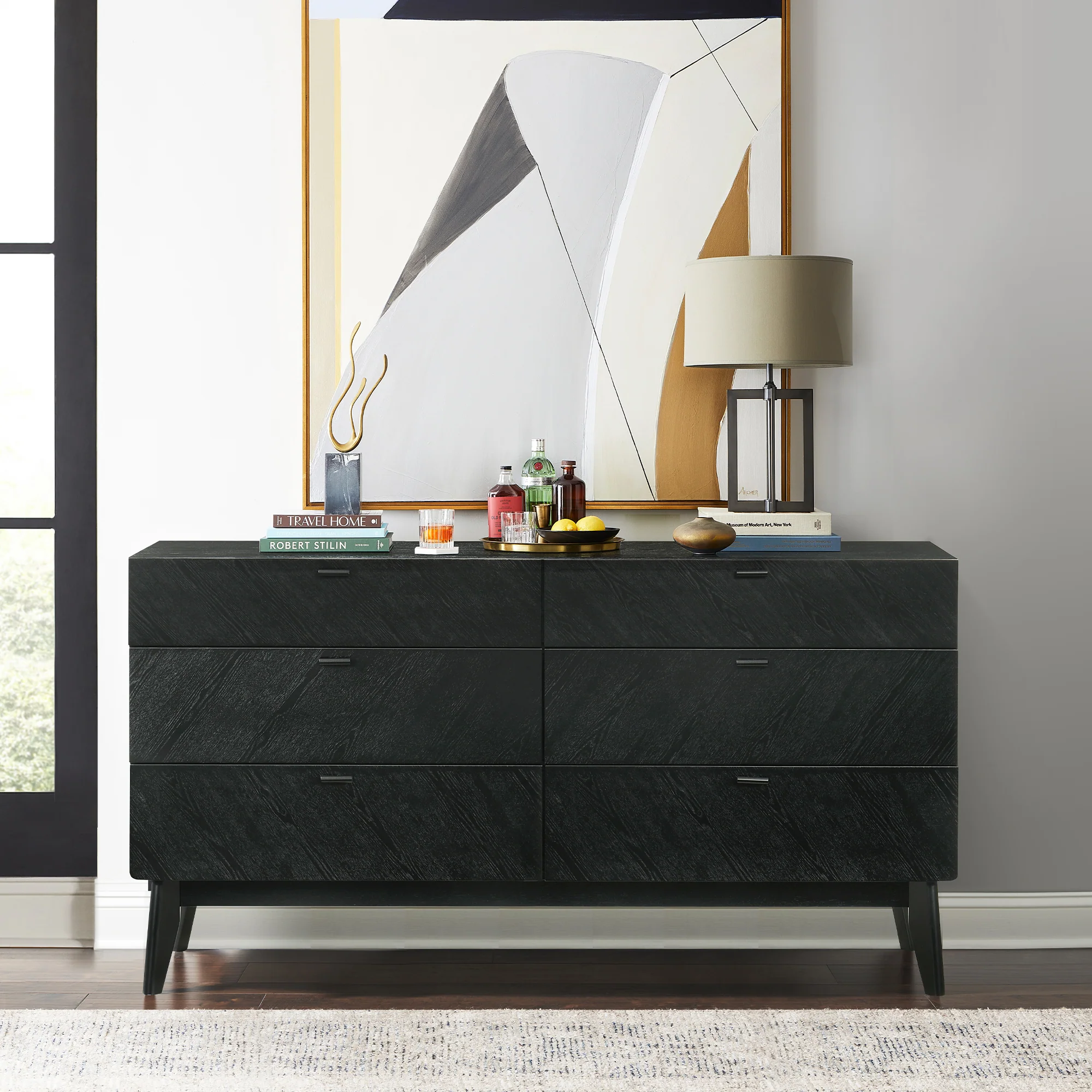 Petra 6 Drawer Wood Dresser in Black Finish By Armen Living