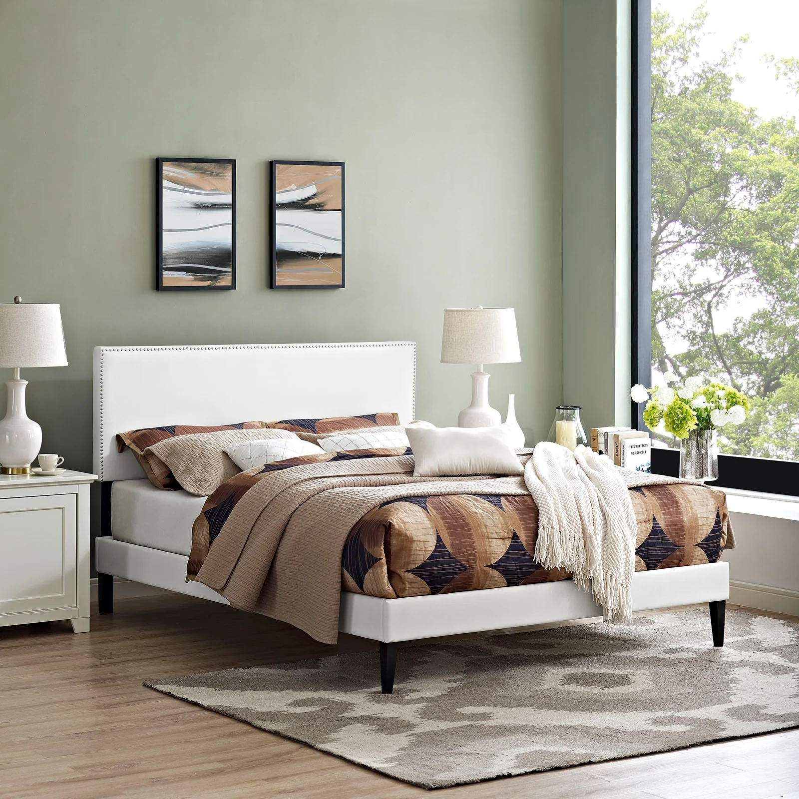 Phoebe Vinyl Full Platform Bed with Squared Tapered Legs by Modway