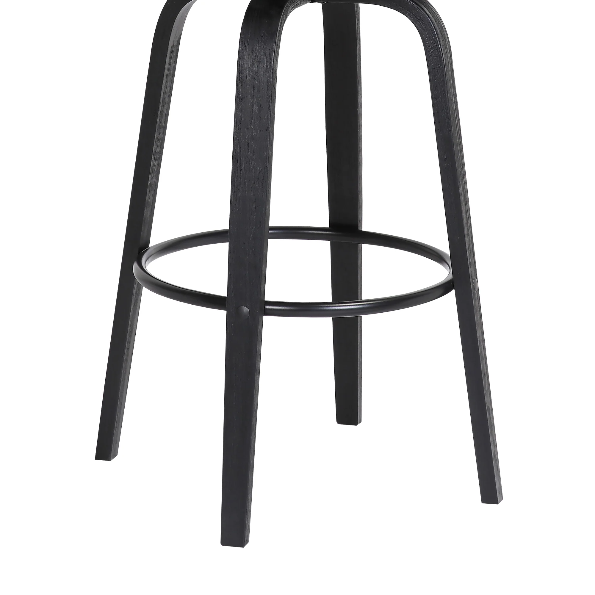 Pico 30" Swivel Black Wood Bar Stool in Grey Faux Leather with Black Metal By Armen Living - Image 18