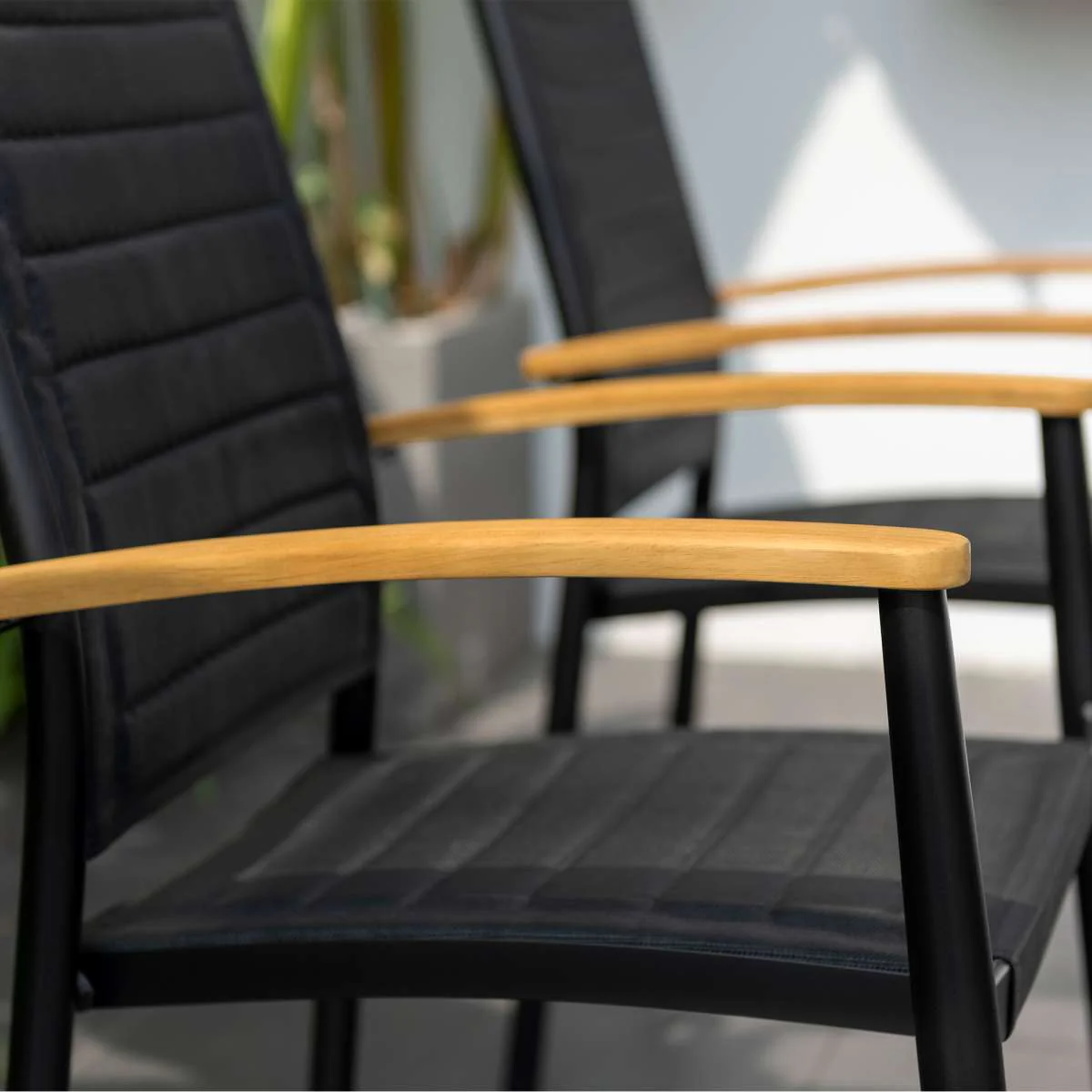 Portals Outdoor 5 Piece Black Aluminum & Teak Wood Dining Set By Armen Living - Image 3