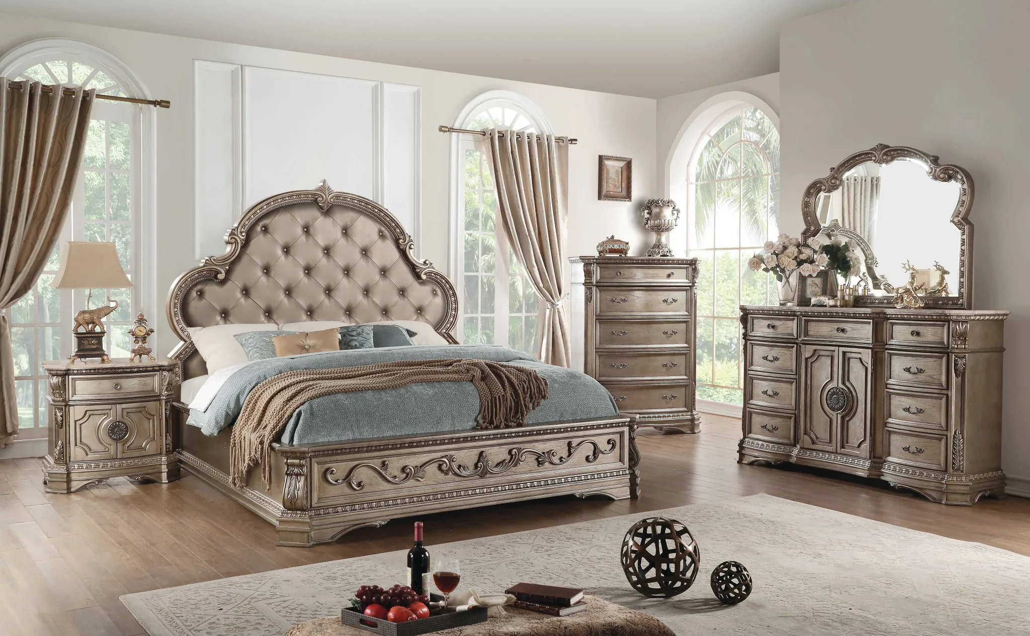 Pu Antique Champagne Eastern King Bed By Homeroots
