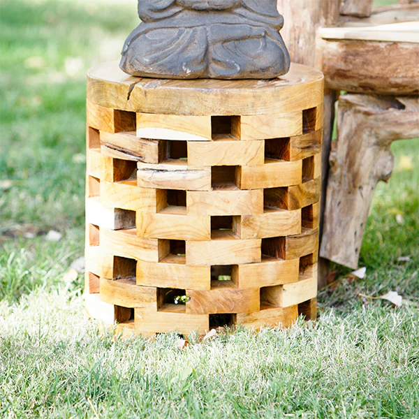 Puzzle Teak Round Stool By Garden Age Supply