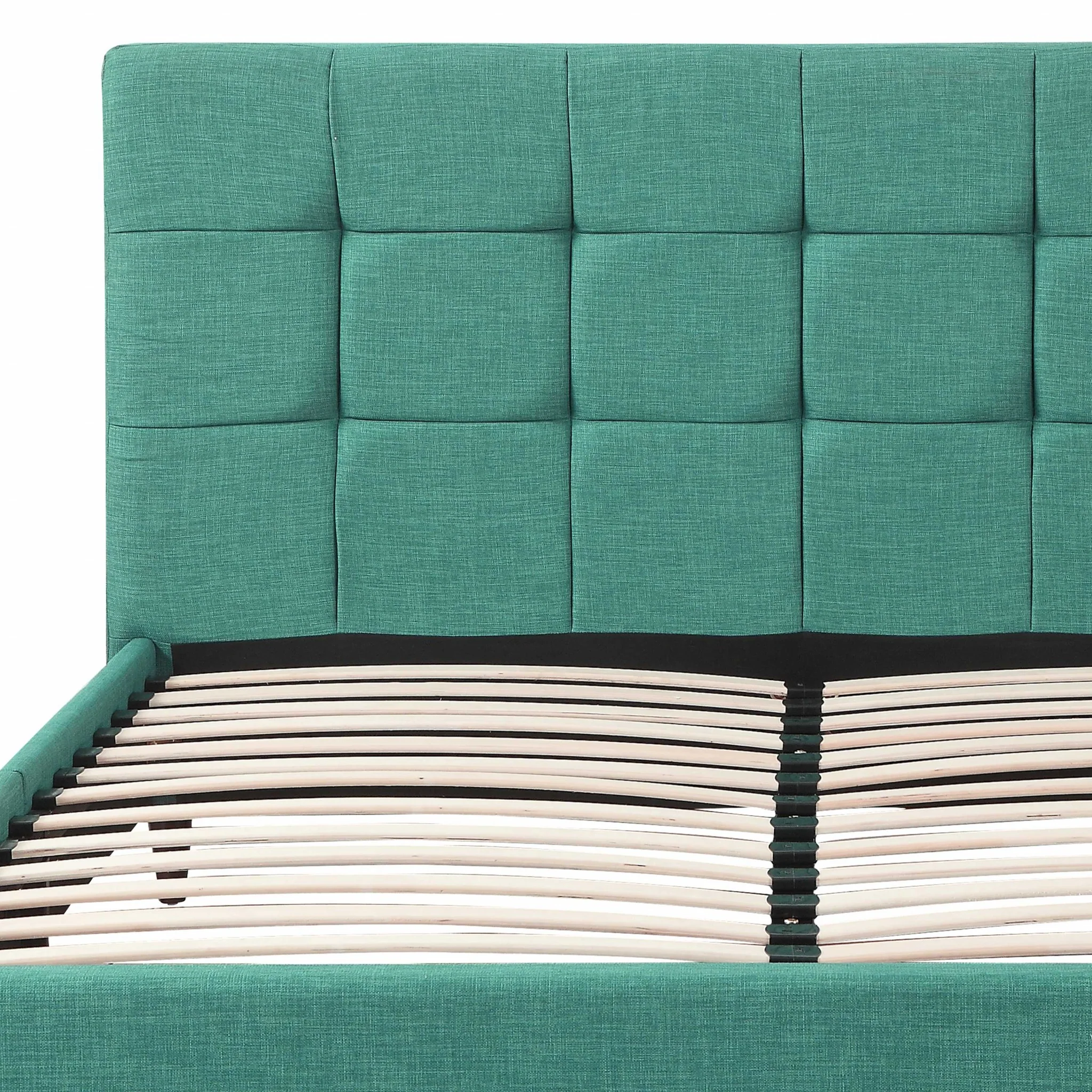Queen Blue Modern Upholstered Square Stitched Platform Bed By Homeroots - Image 4