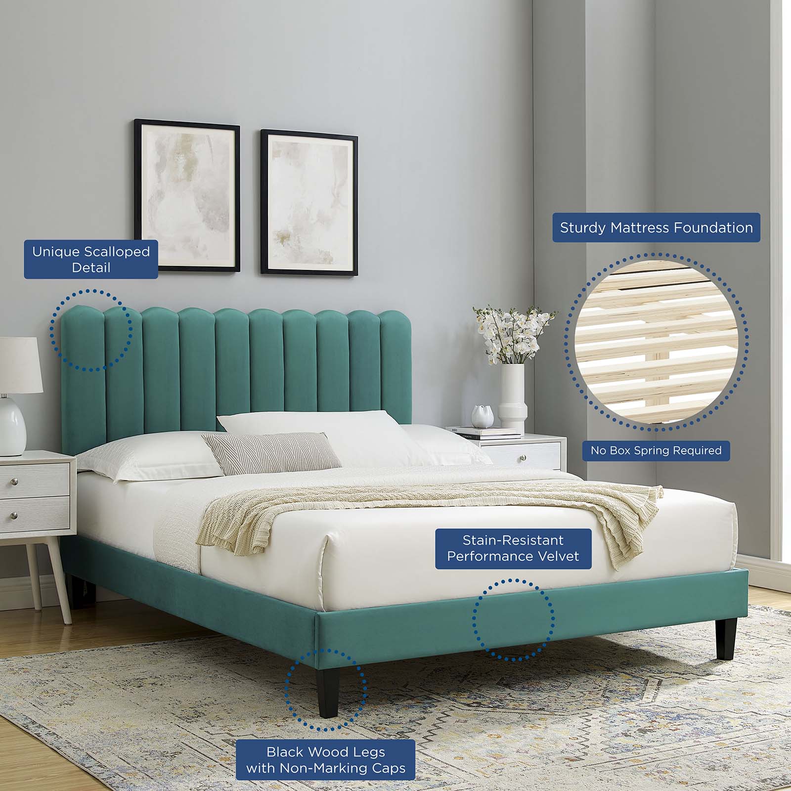 Reagan King Performance Velvet Platform Bed By Modway - MOD-7078 - Image 105