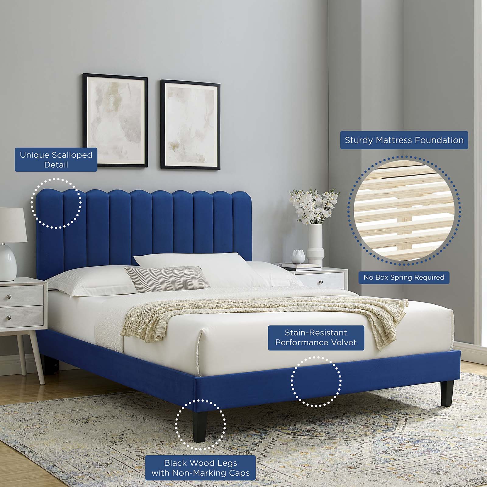 Reagan King Performance Velvet Platform Bed By Modway - MOD-7078 - Image 73