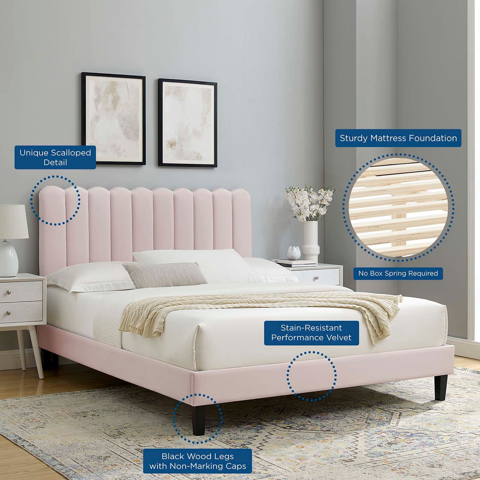 Reagan King Performance Velvet Platform Bed By Modway - MOD-7078 - Image 89
