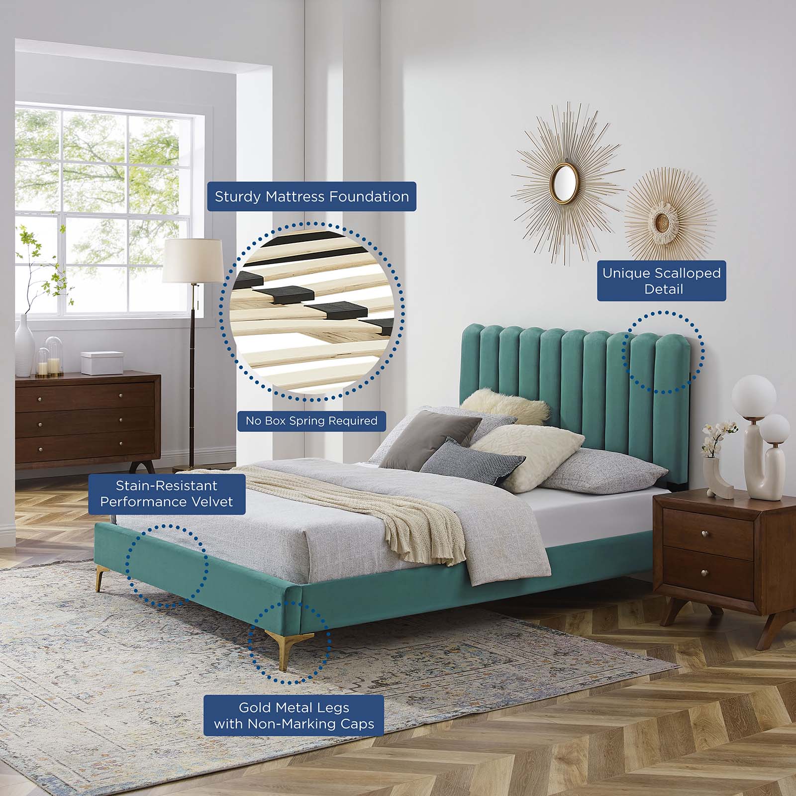 Reagan Queen Performance Velvet Platform Bed By Modway - MOD-6586 - Image 89